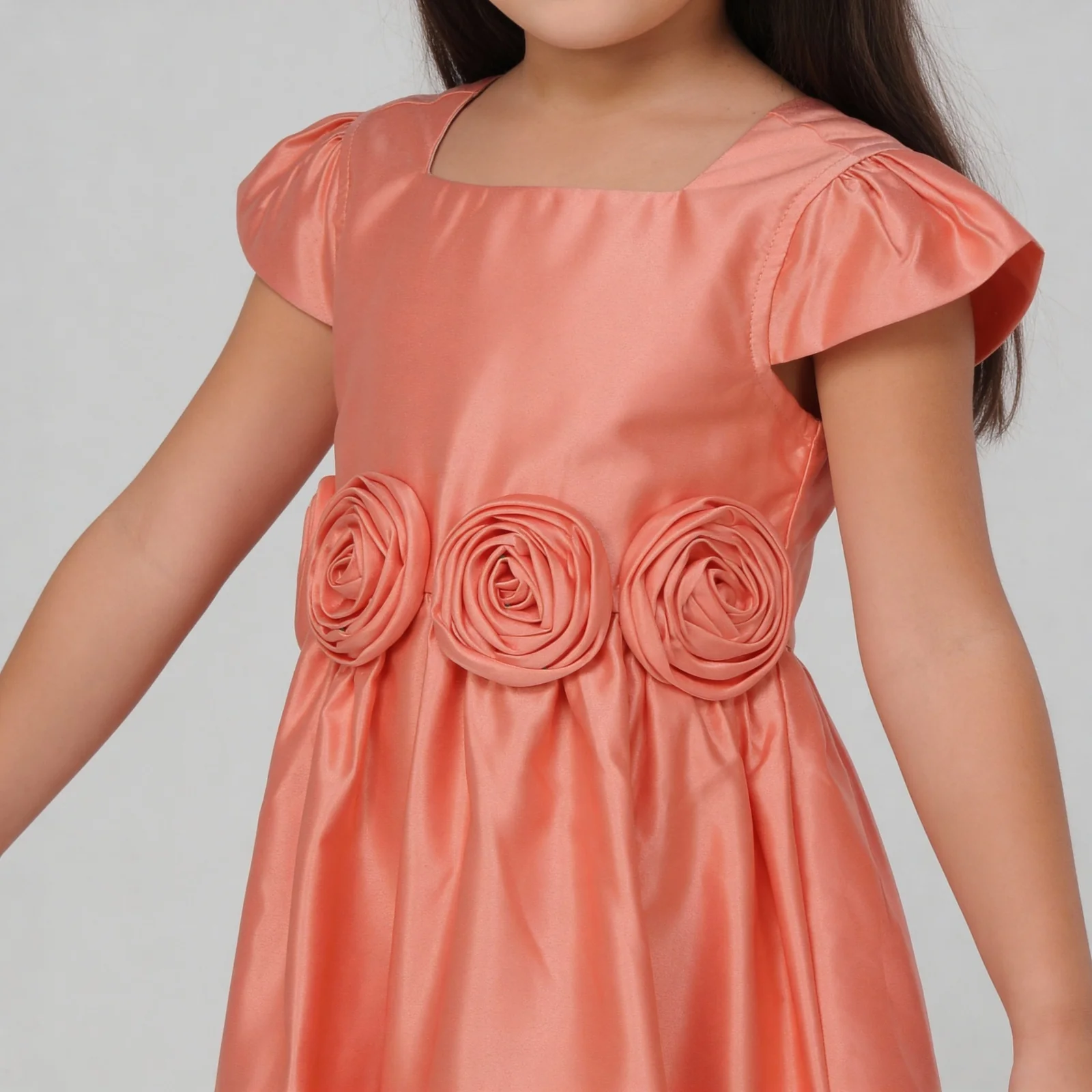 Girls Flared Satin Frock - Image 4