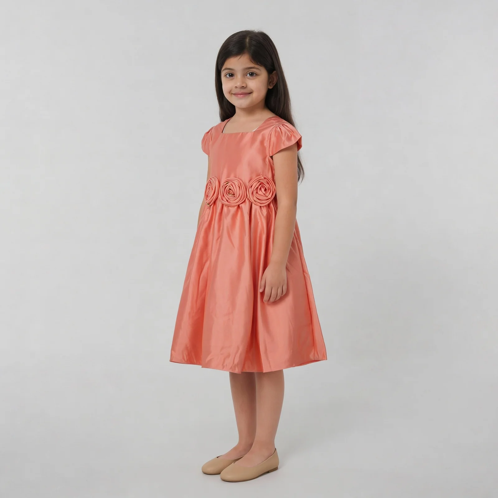Girls Flared Satin Frock - Image 5