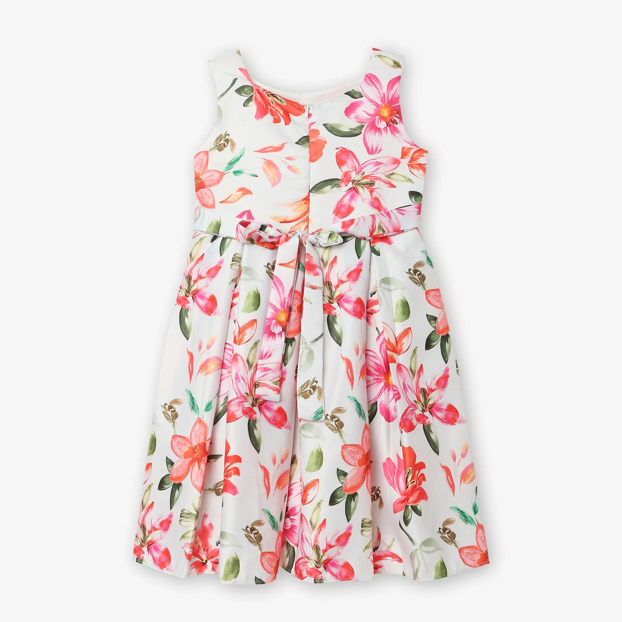 Girls Floral Print Satin Party Frock - Image 2