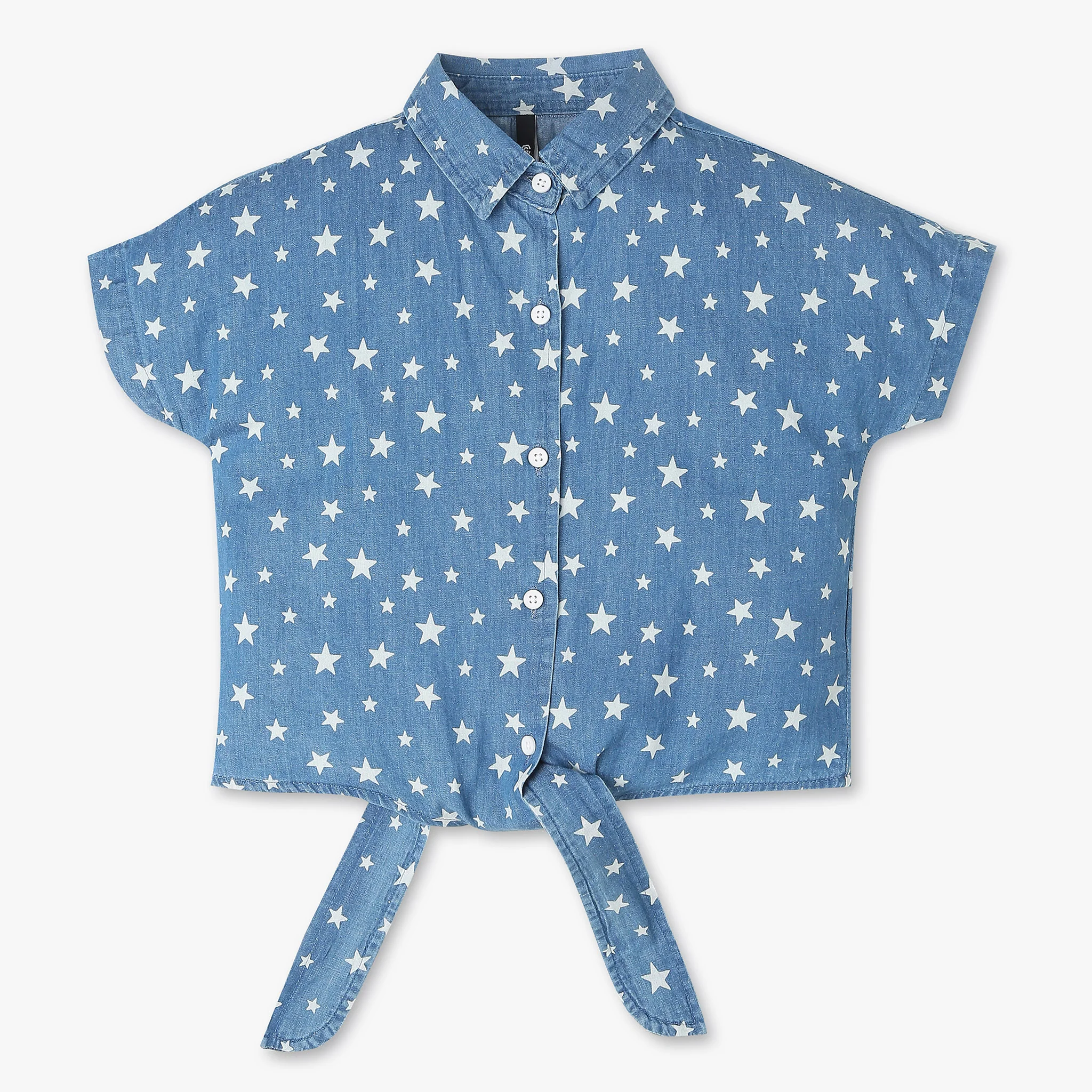 Girls Half Sleeve Denim Crop Top