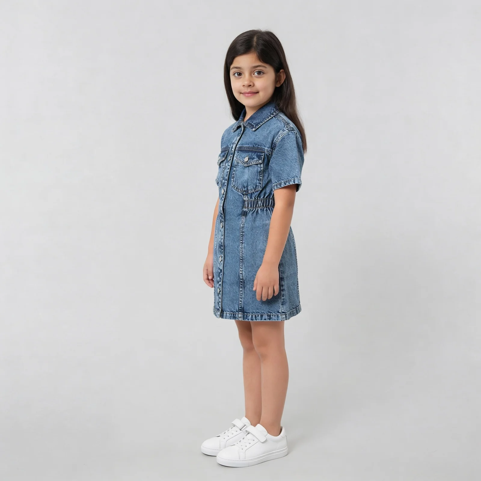 Girls Heavily Washed Denim Dress - Image 5