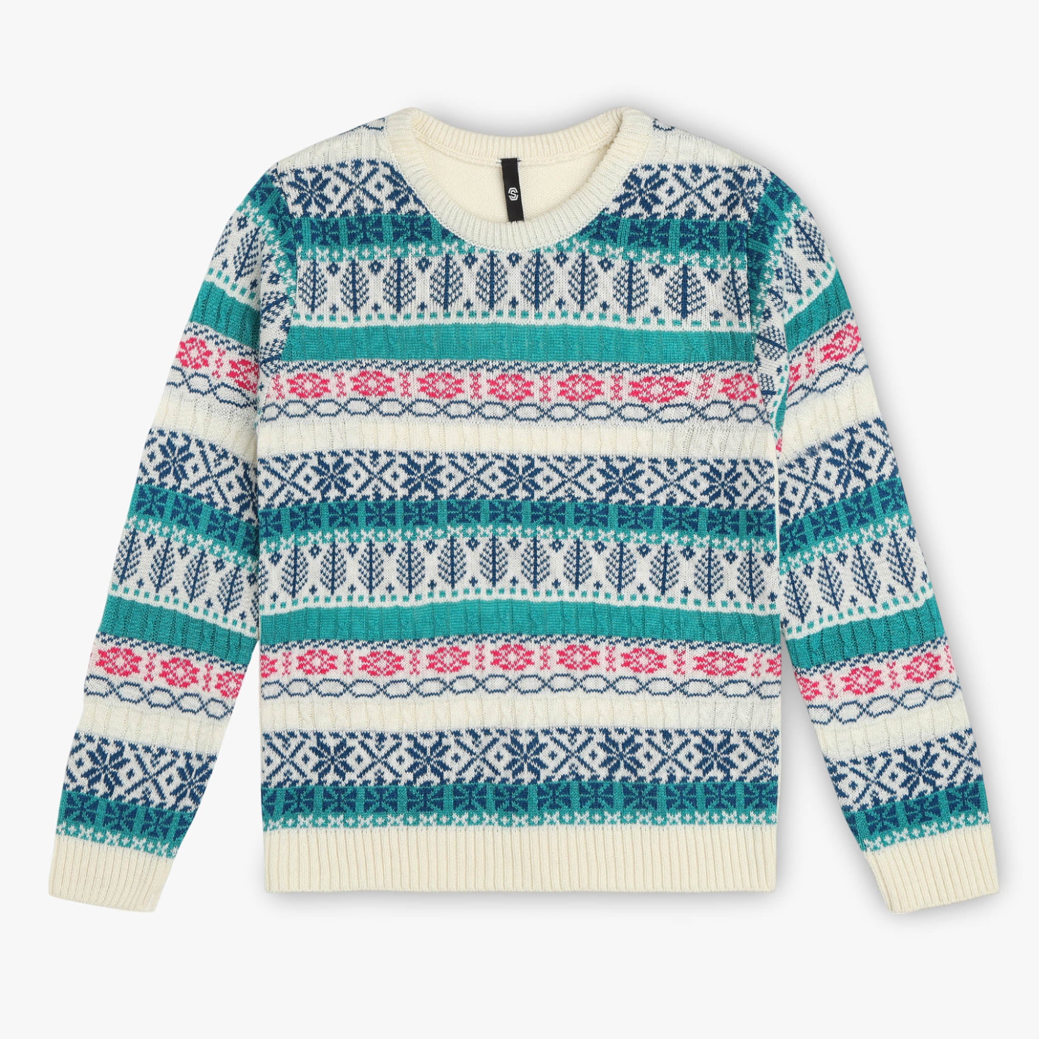 Girls Crew Neck Jacquard Sweater