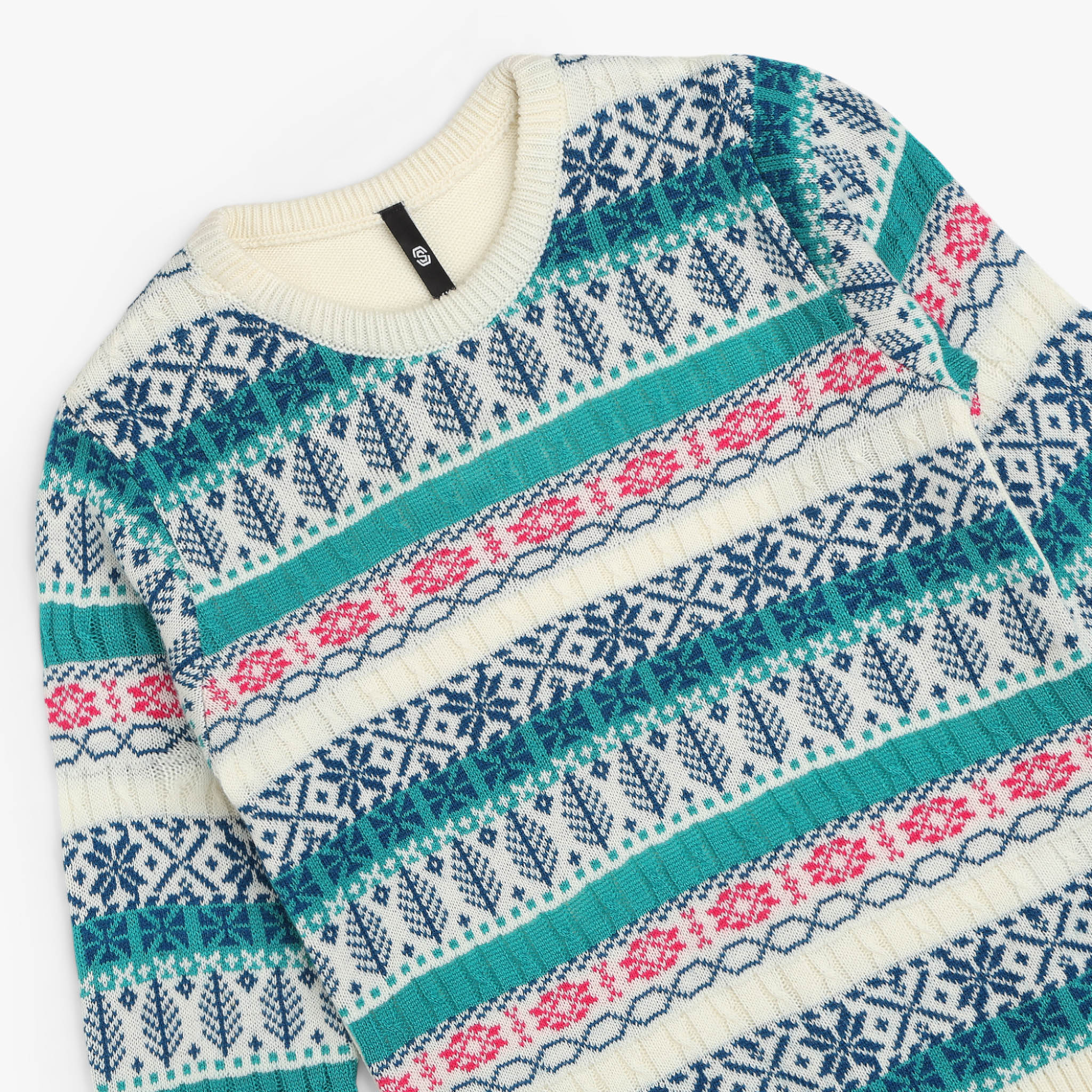 Girls Crew Neck Jacquard Sweater - Image 3