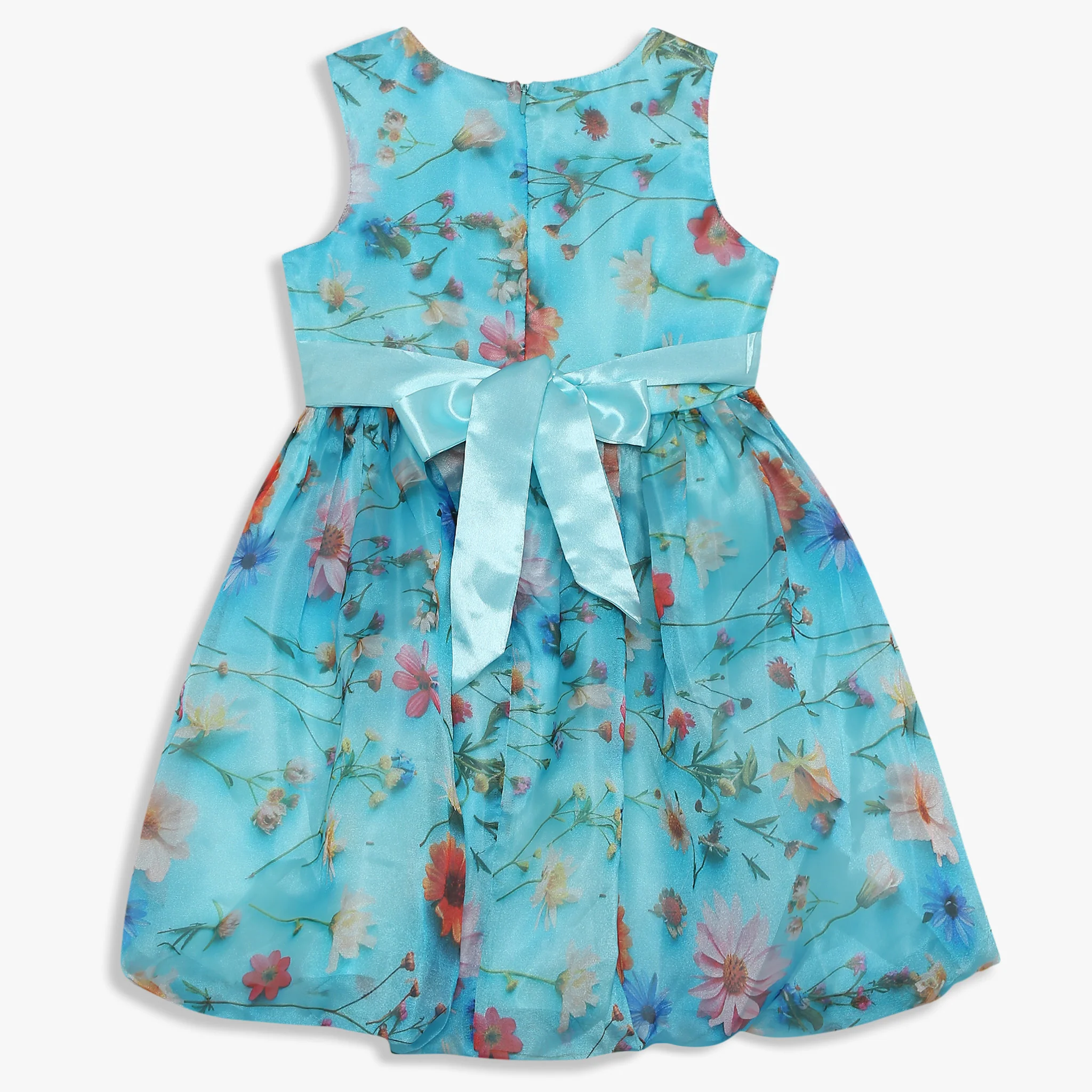 Girls Knee Length Printed Organza Party Dress - Image 2