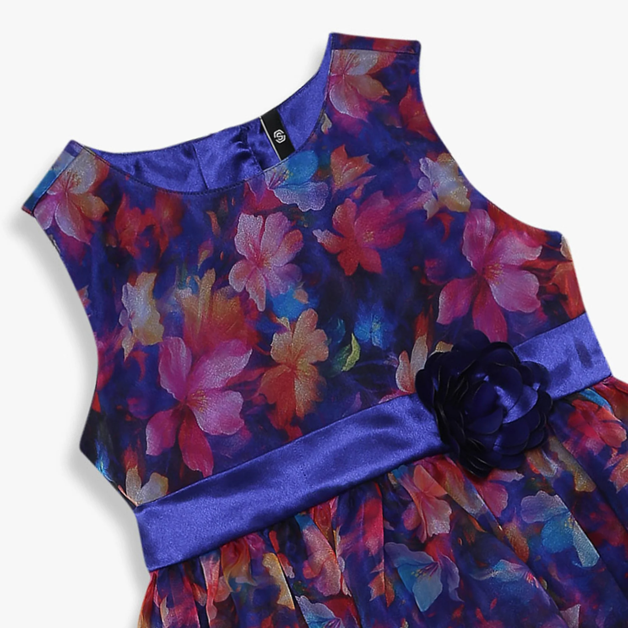 Girls Knee Length Printed Organza Party Dress - Image 3