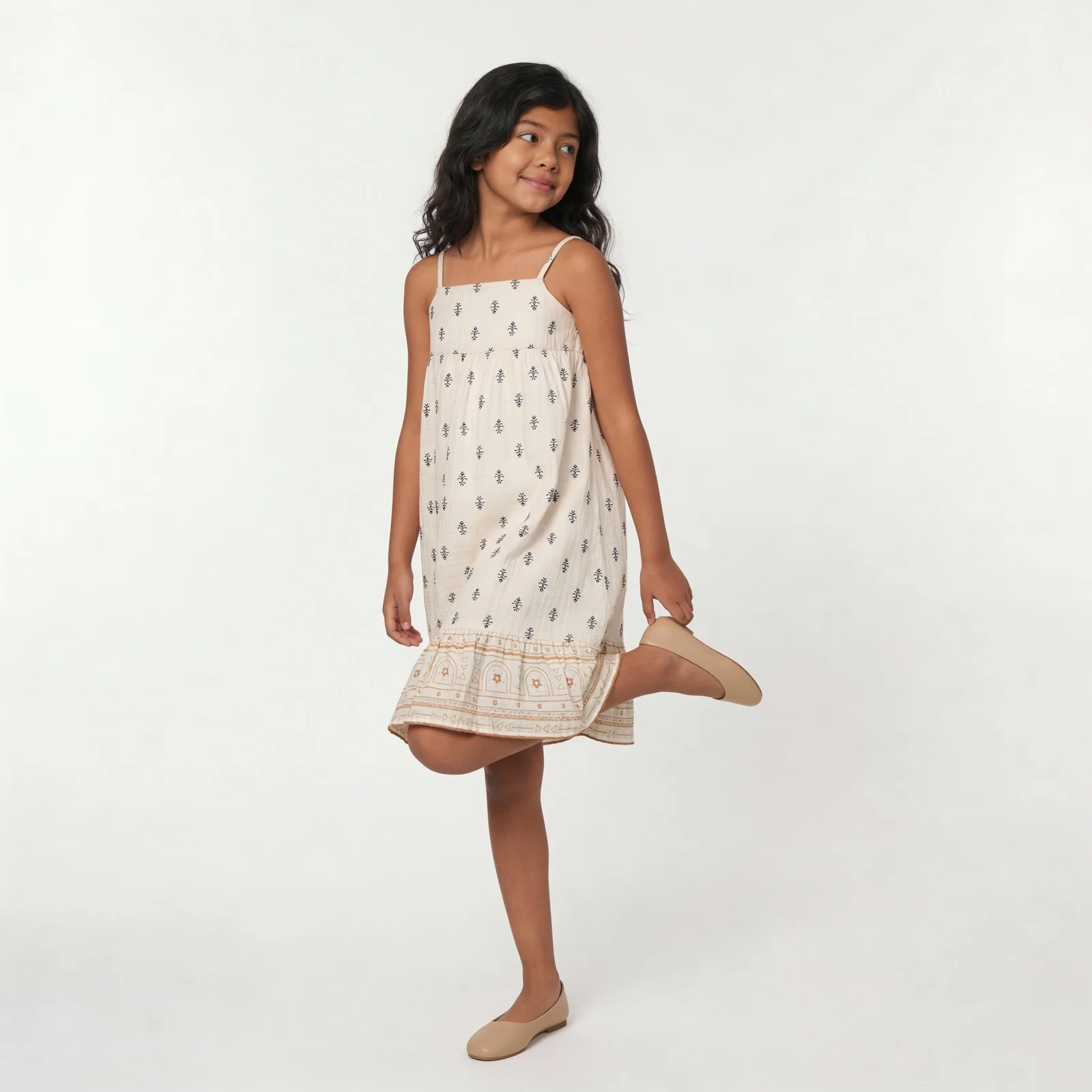 Girls Printed Calf Length Boho Dress