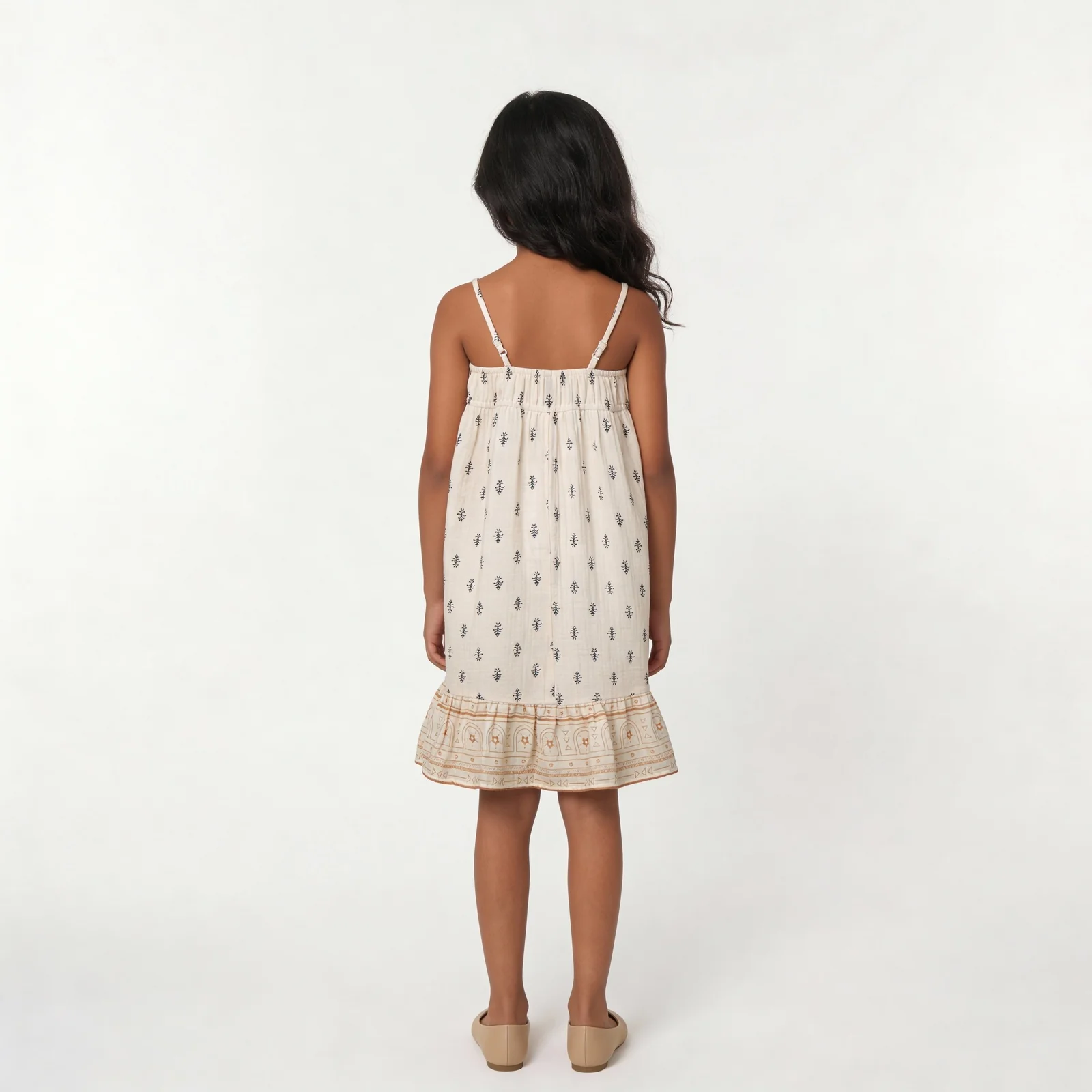 Girls Printed Calf Length Boho Dress - Image 3