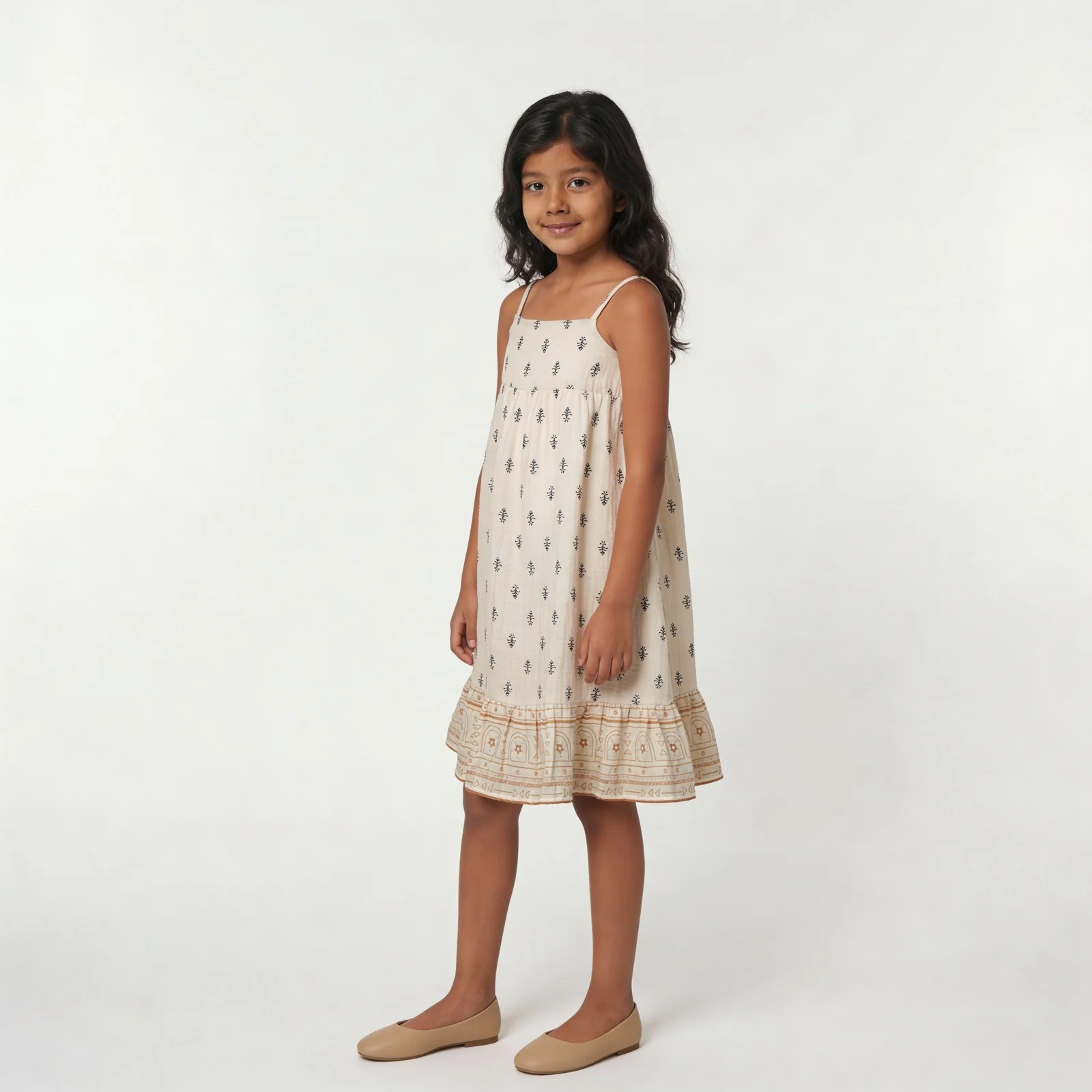 Girls Printed Calf Length Boho Dress - Image 5