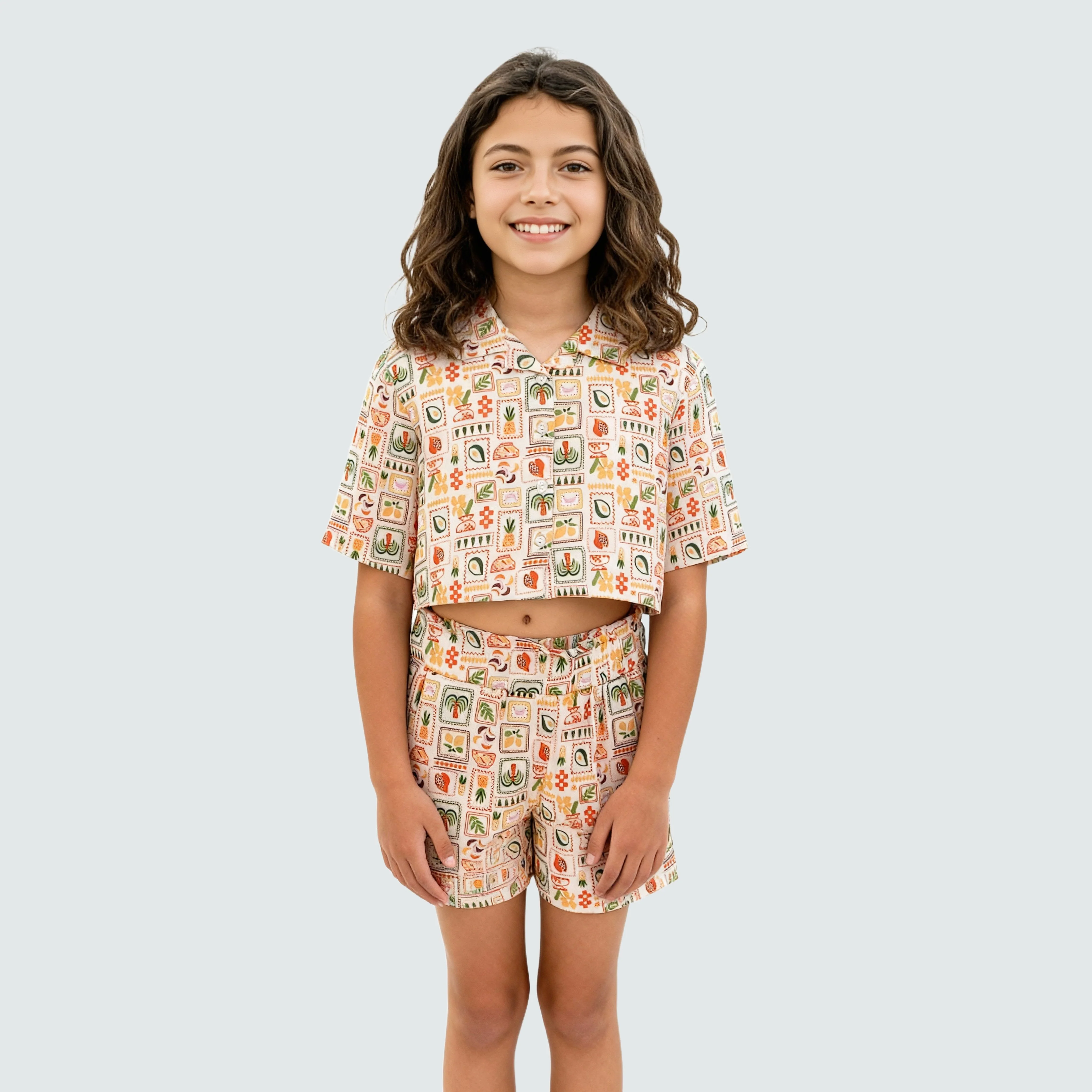 Girls Printed Camp Collar Top - Image 2