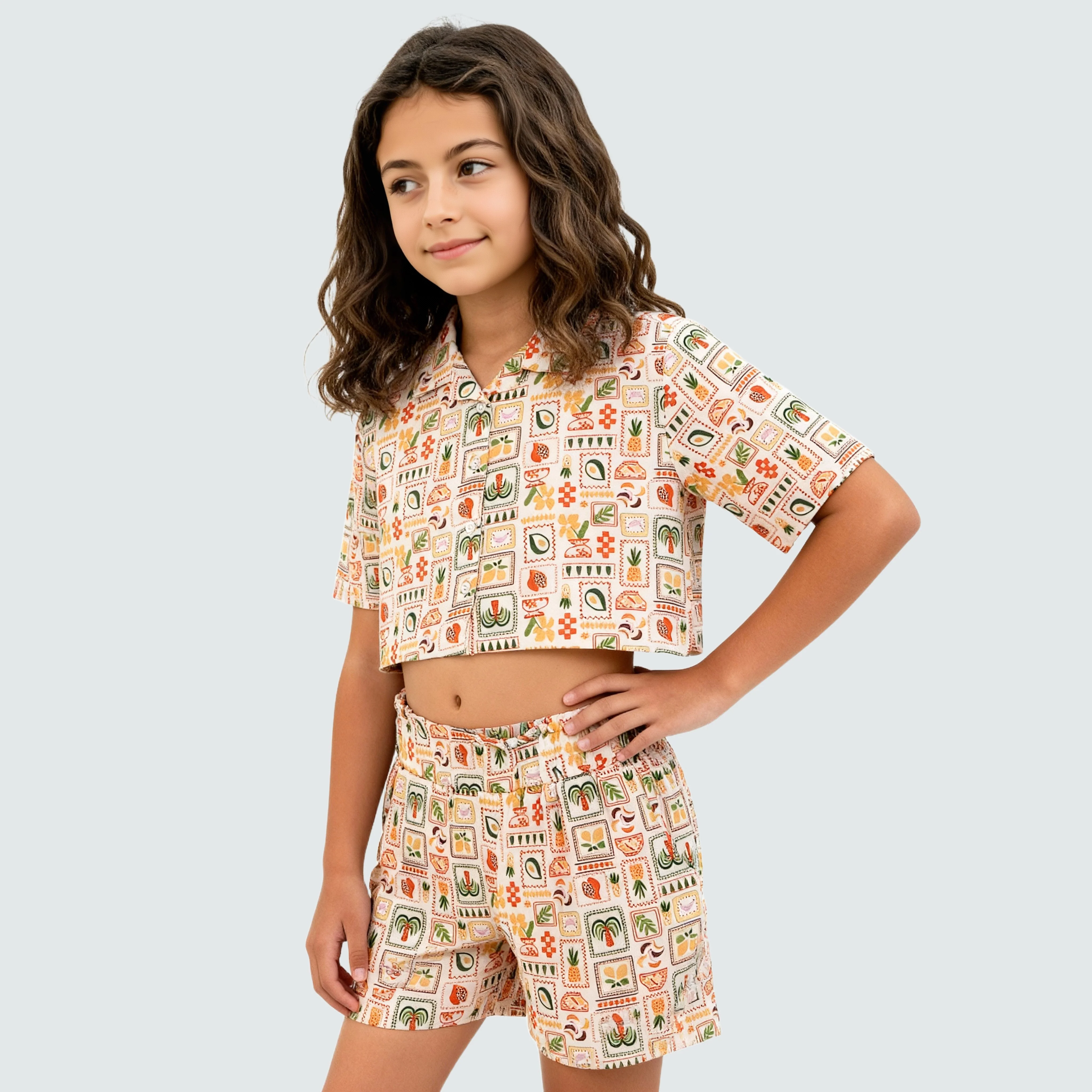 Girls Printed Camp Collar Top - Image 5