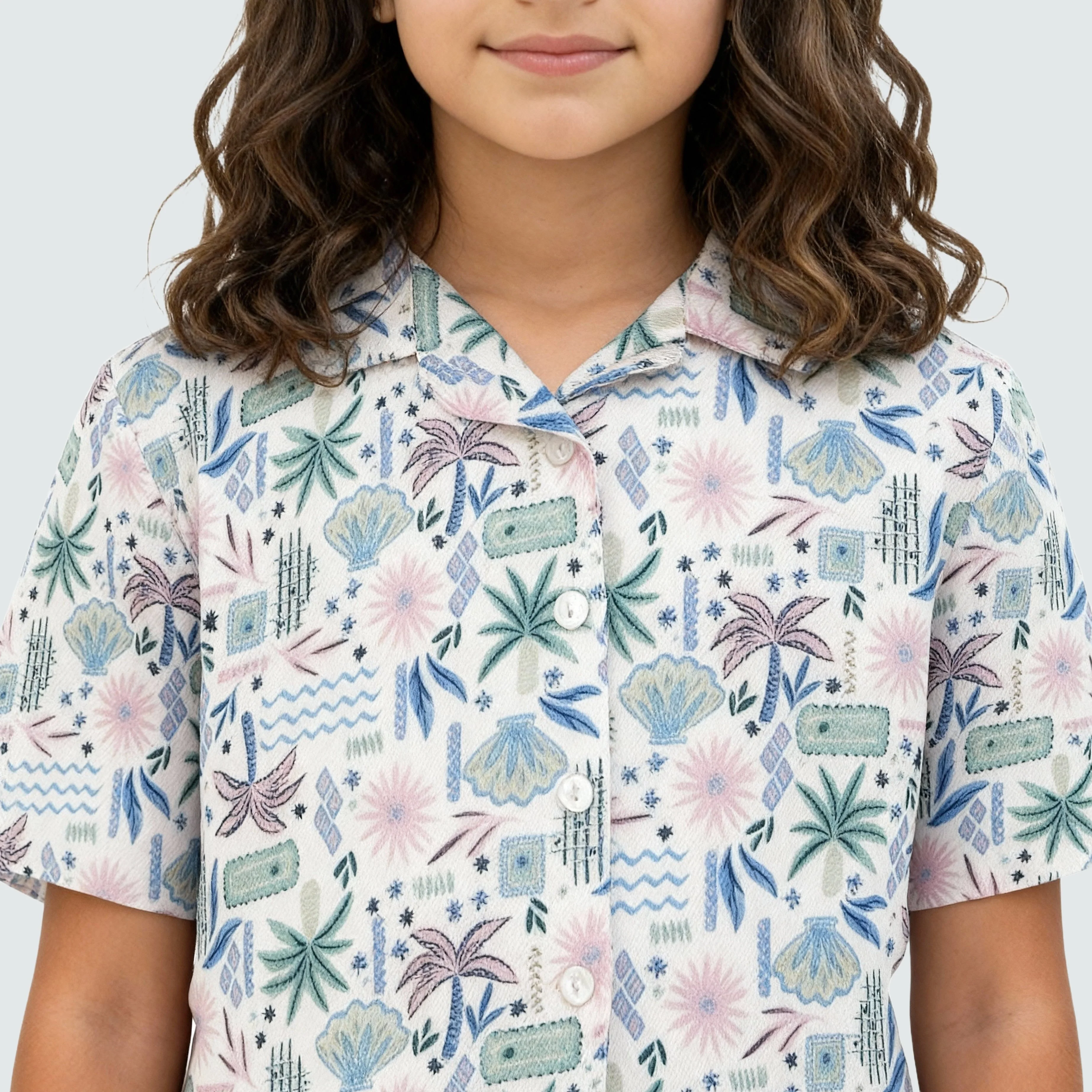 Girls Printed Camp Collar Top - Image 4