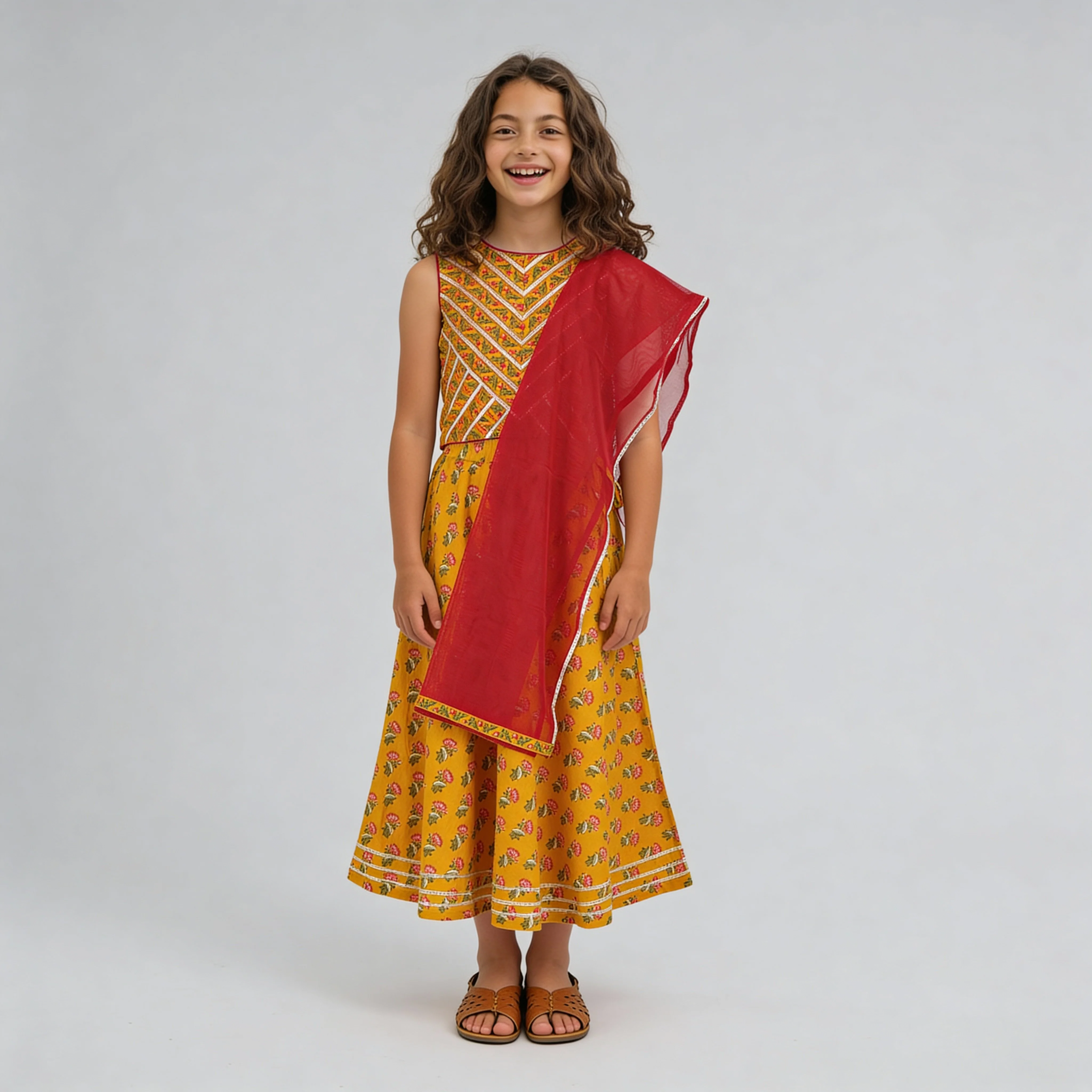 Girls Printed Choli with Skirt & with Dupatta Set - Image 2