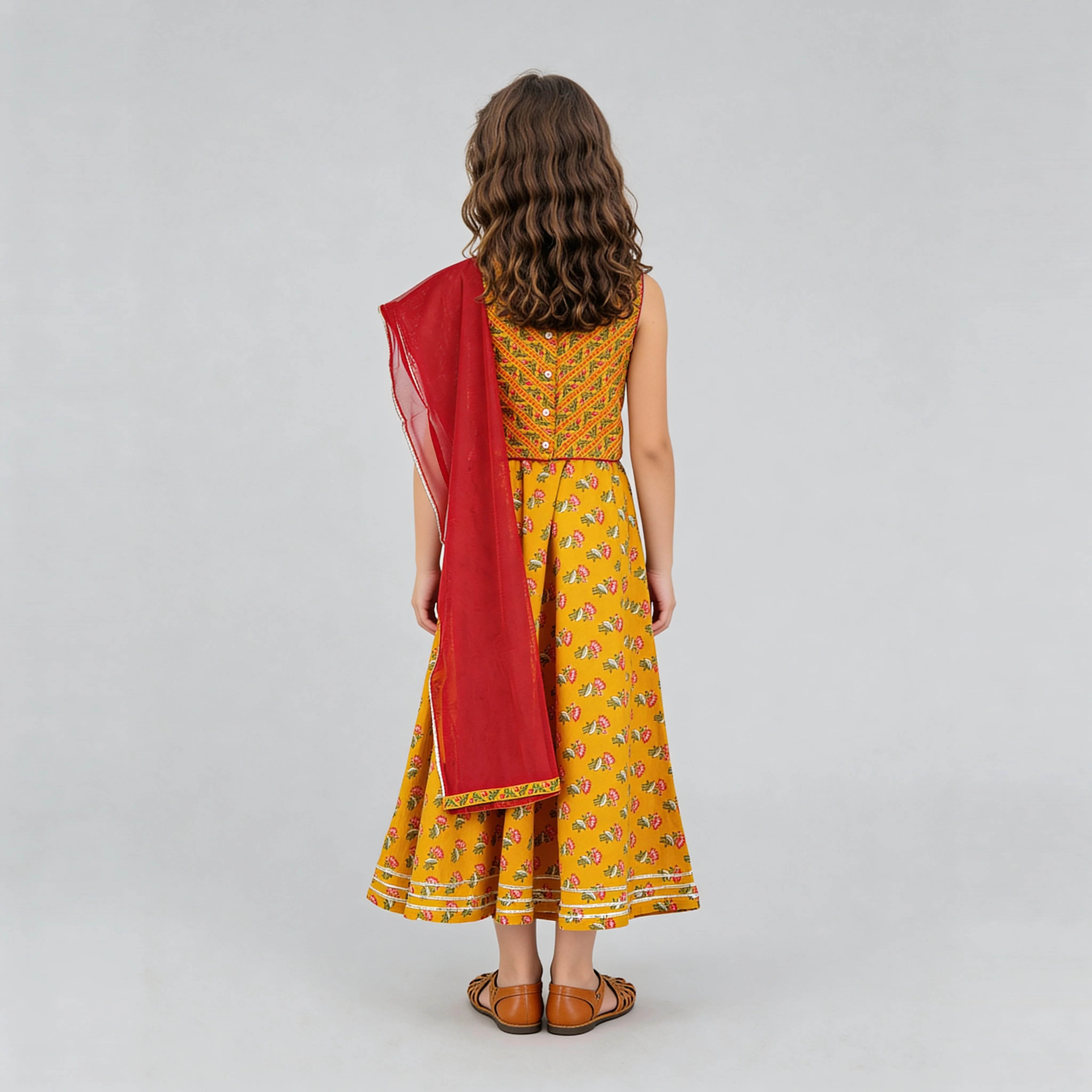 Girls Printed Choli with Skirt & with Dupatta Set - Image 3