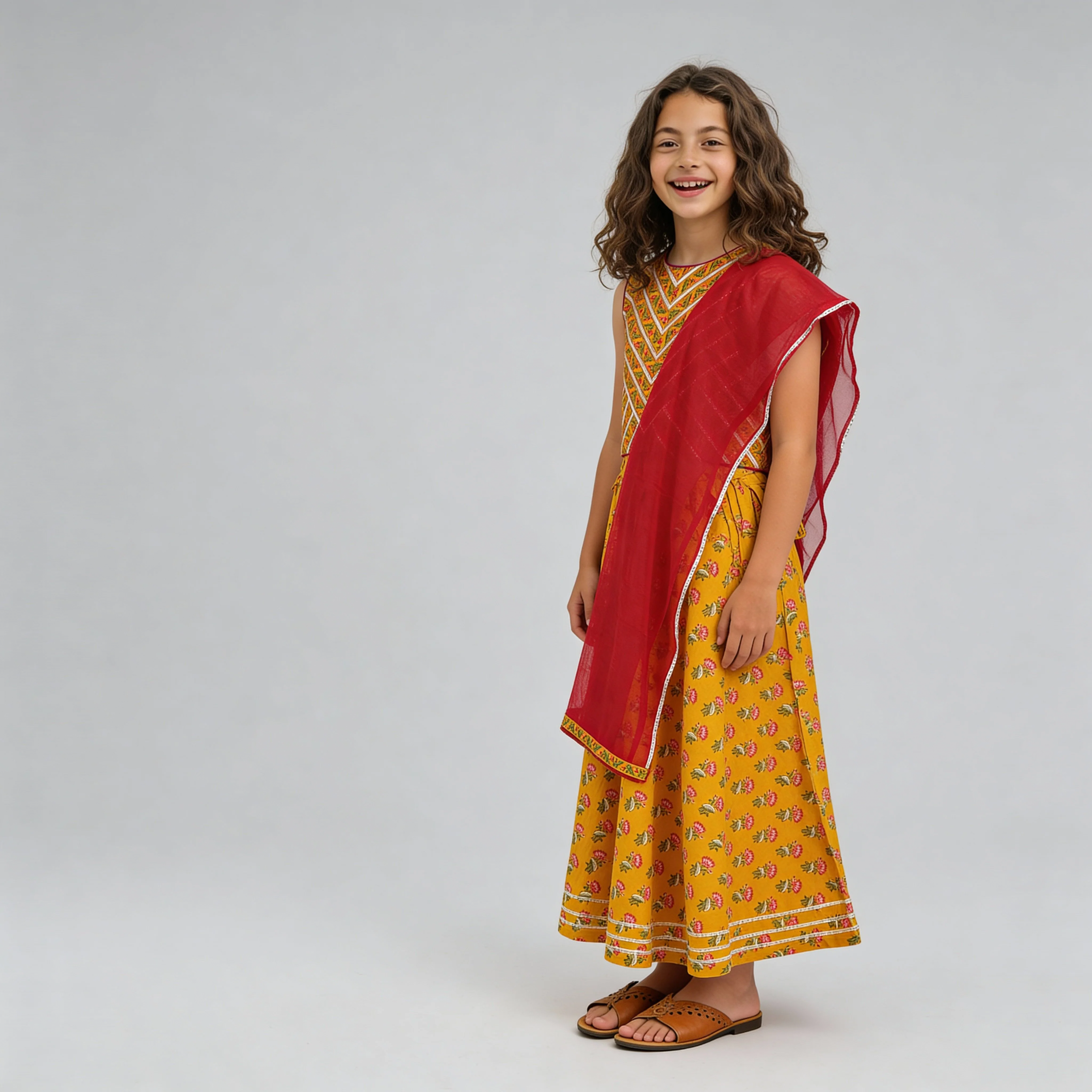 Girls Printed Choli with Skirt & with Dupatta Set - Image 6