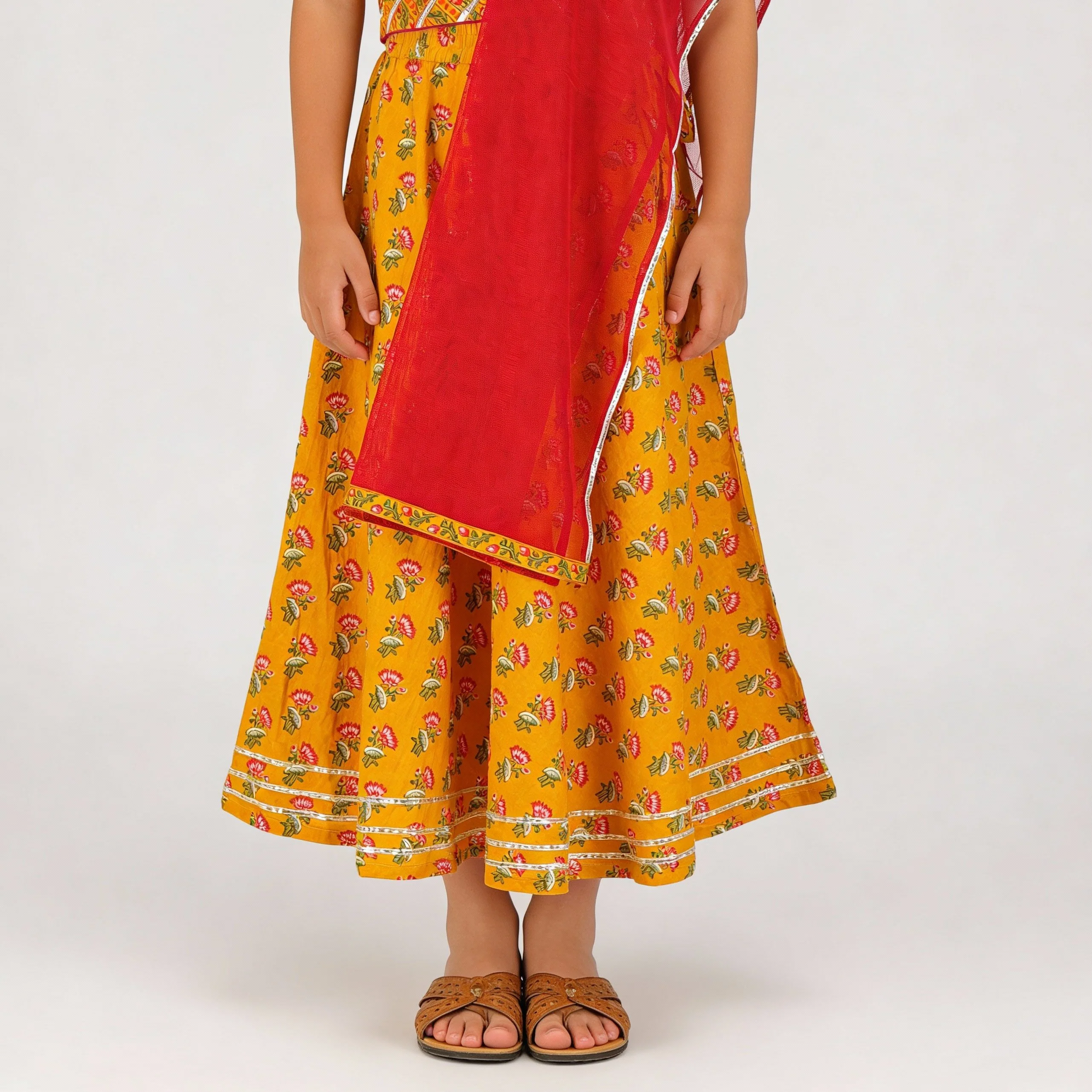 Girls Printed Choli with Skirt & with Dupatta Set - Image 7