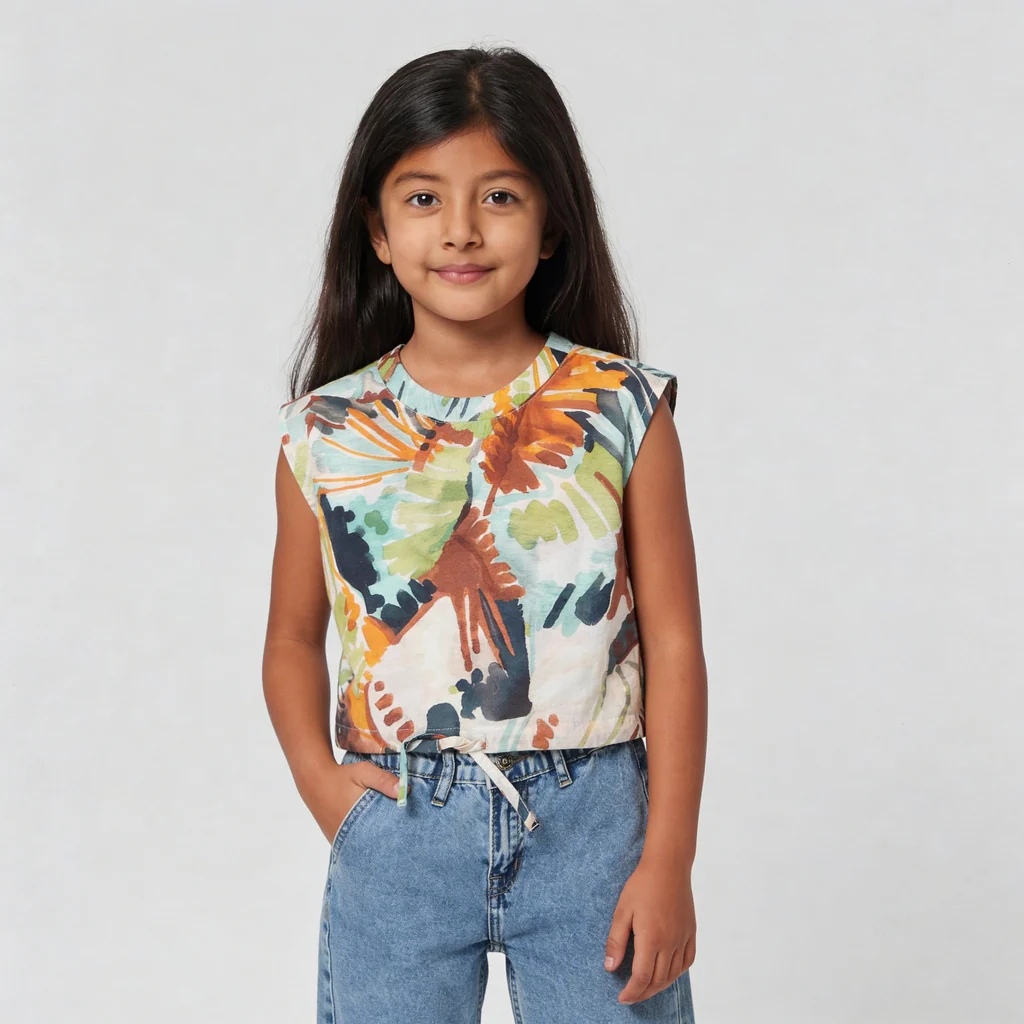 Girls Printed Crew Neck Boxy Fit Top - Image 2