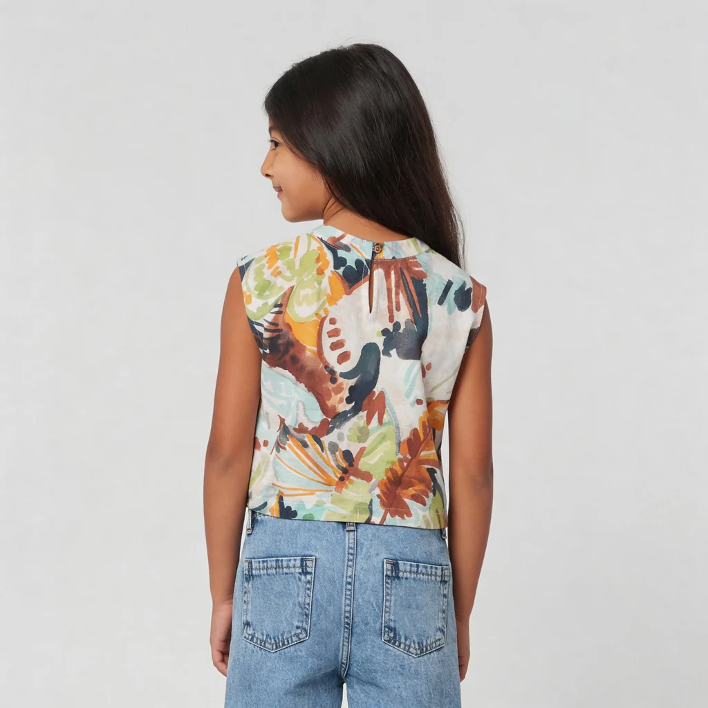 Girls Printed Crew Neck Boxy Fit Top - Image 3