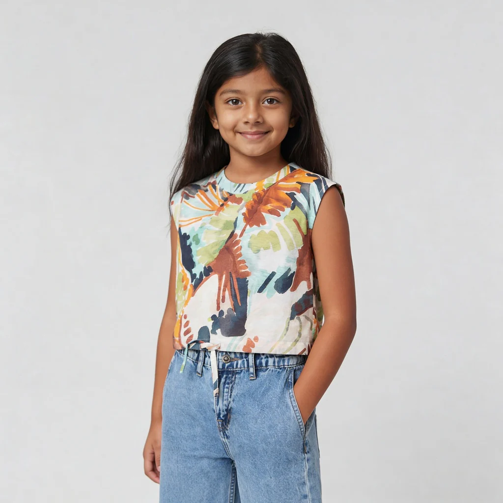Girls Printed Crew Neck Boxy Fit Top - Image 5