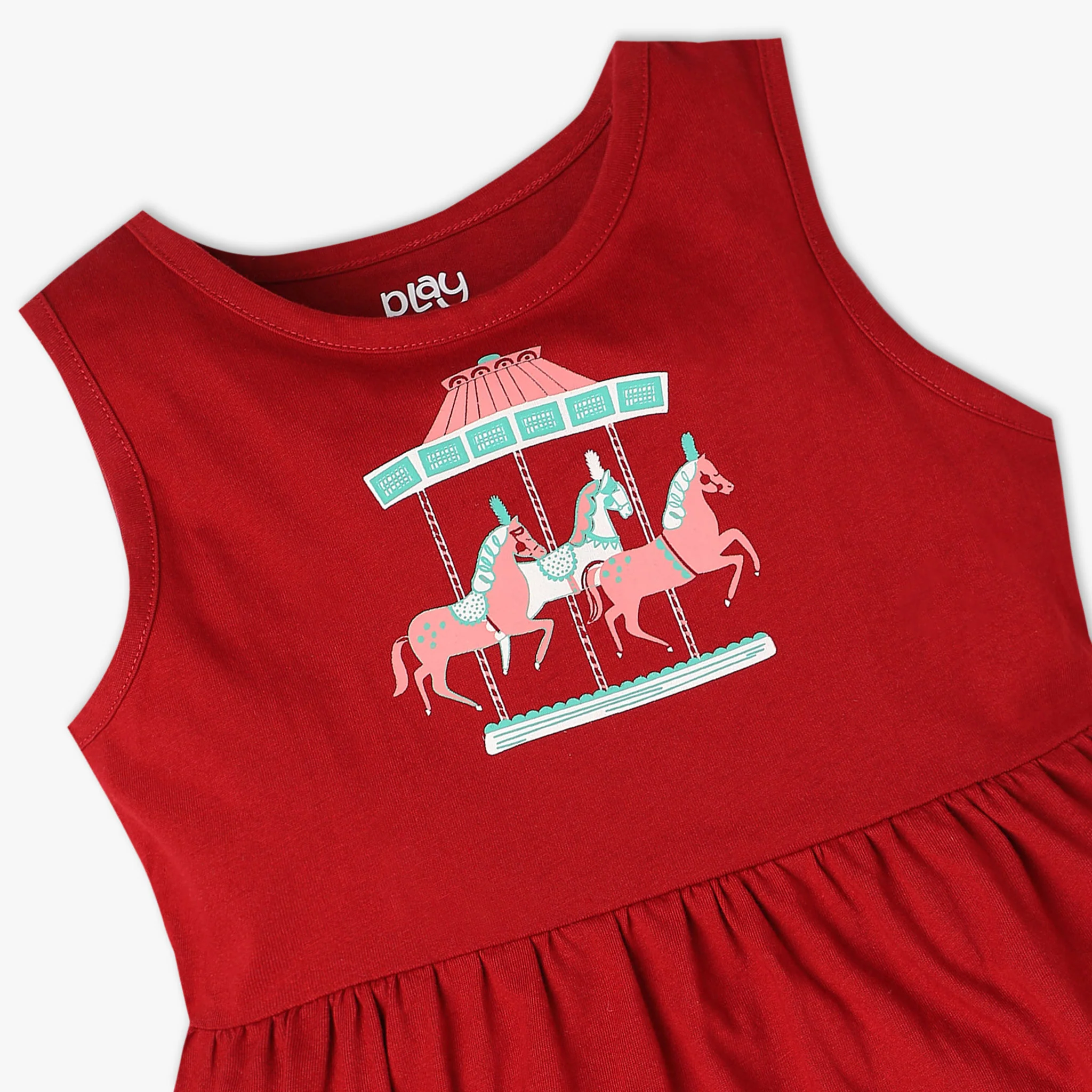 Girls Printed Crew Neck Sleeveless Playtime Dress - Image 3
