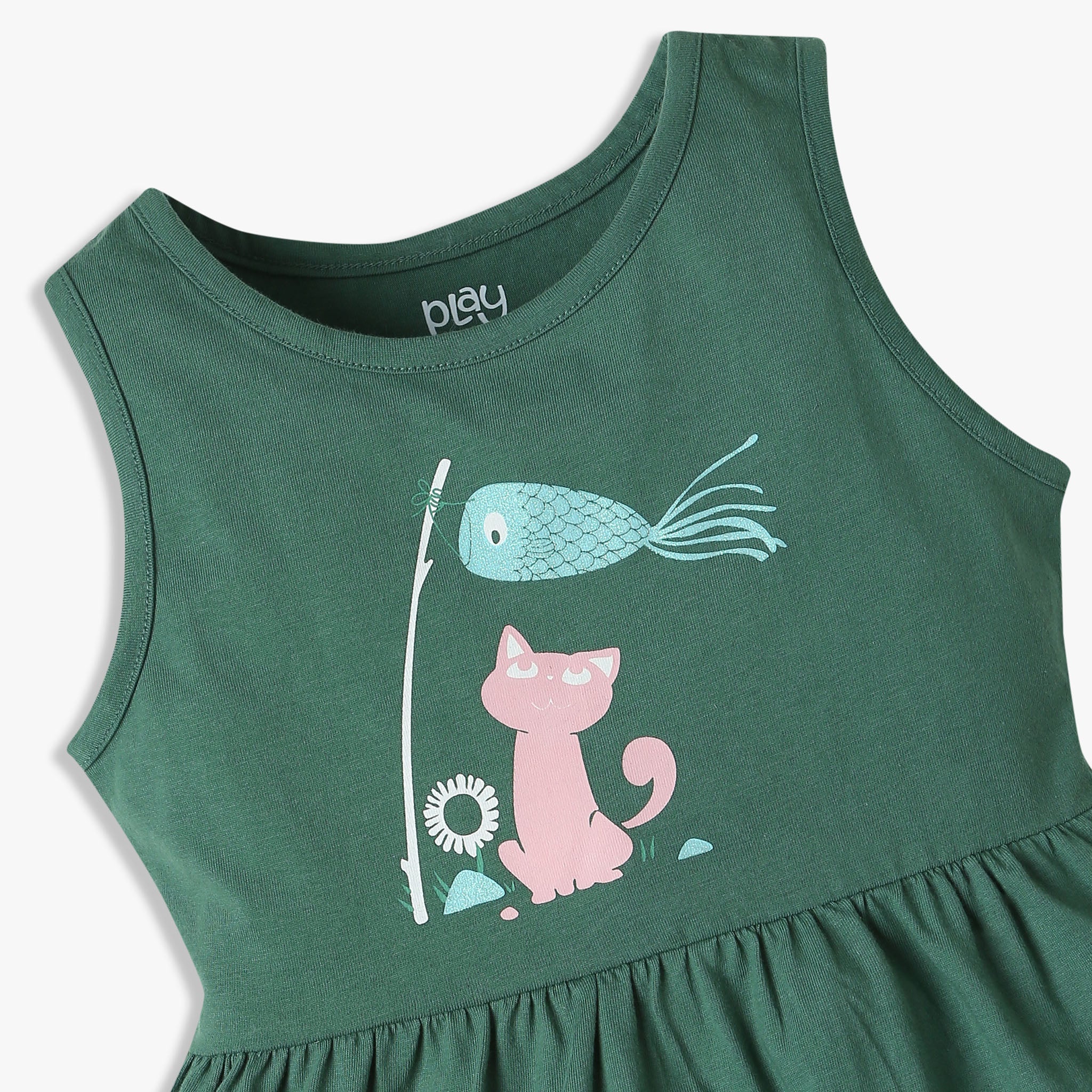 Girls Printed Crew Neck Sleeveless Playtime Dress - Image 3