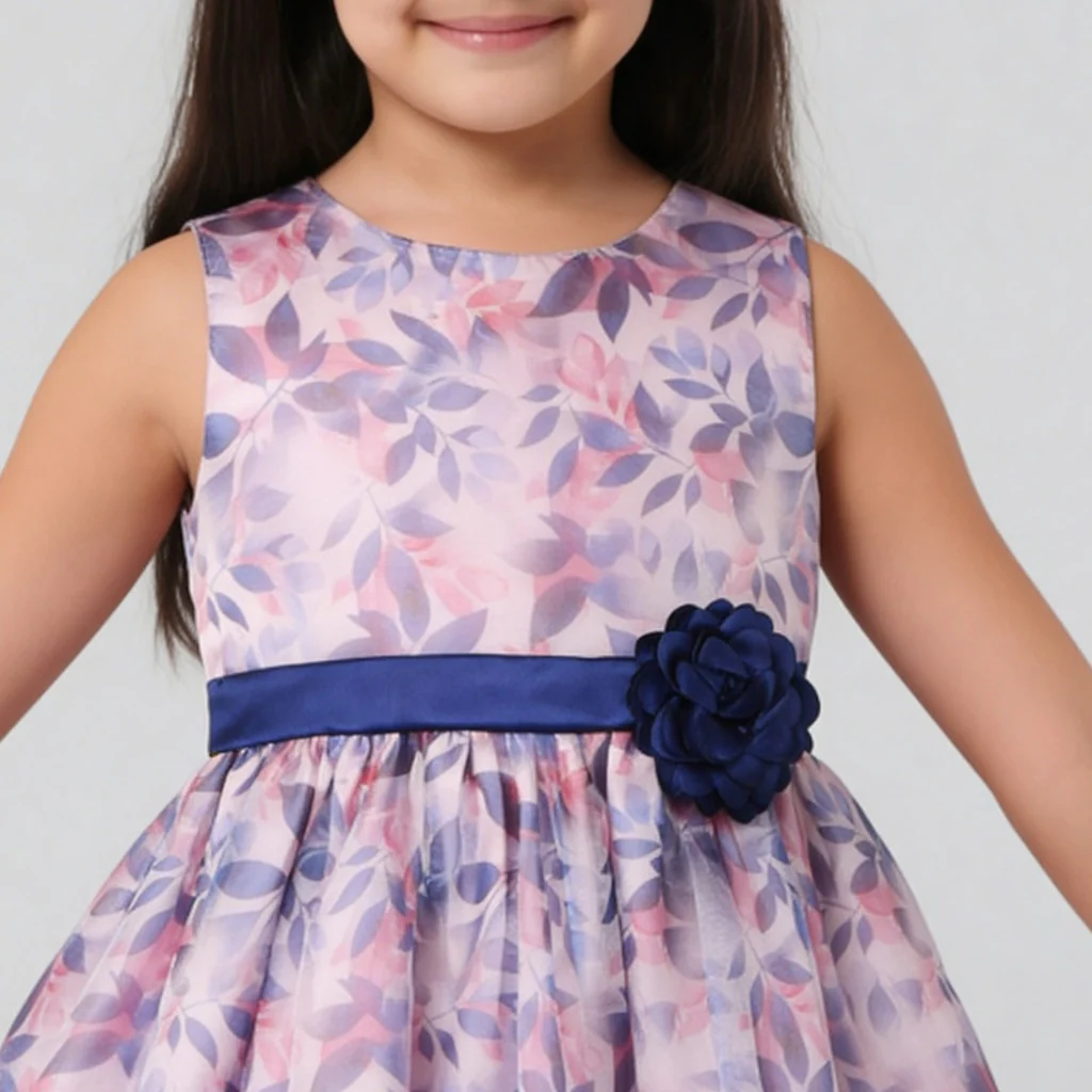 Girls Printed Flared Satin Party Frock - Image 4