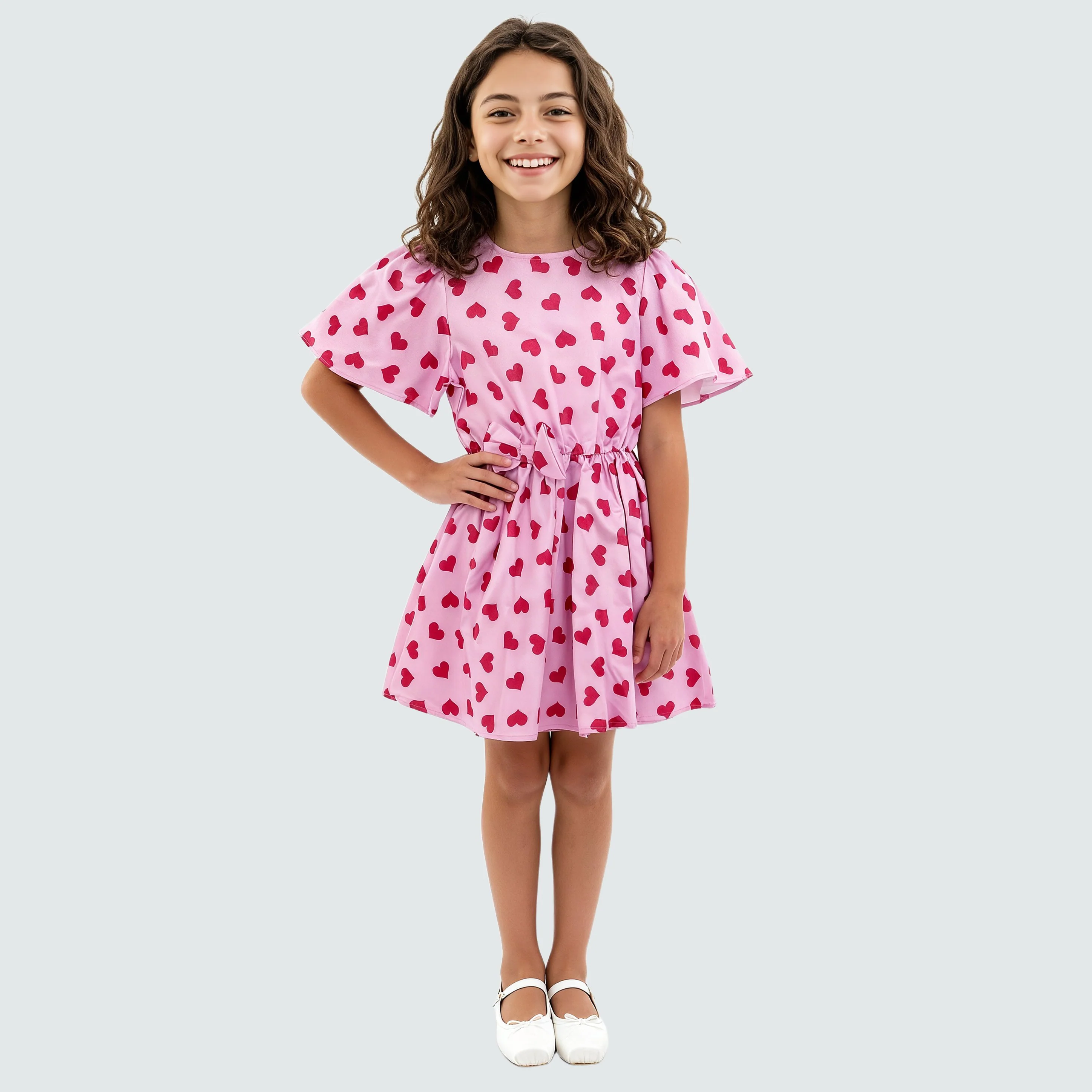 Girls Printed Frock with Balloon Sleeves - Image 2