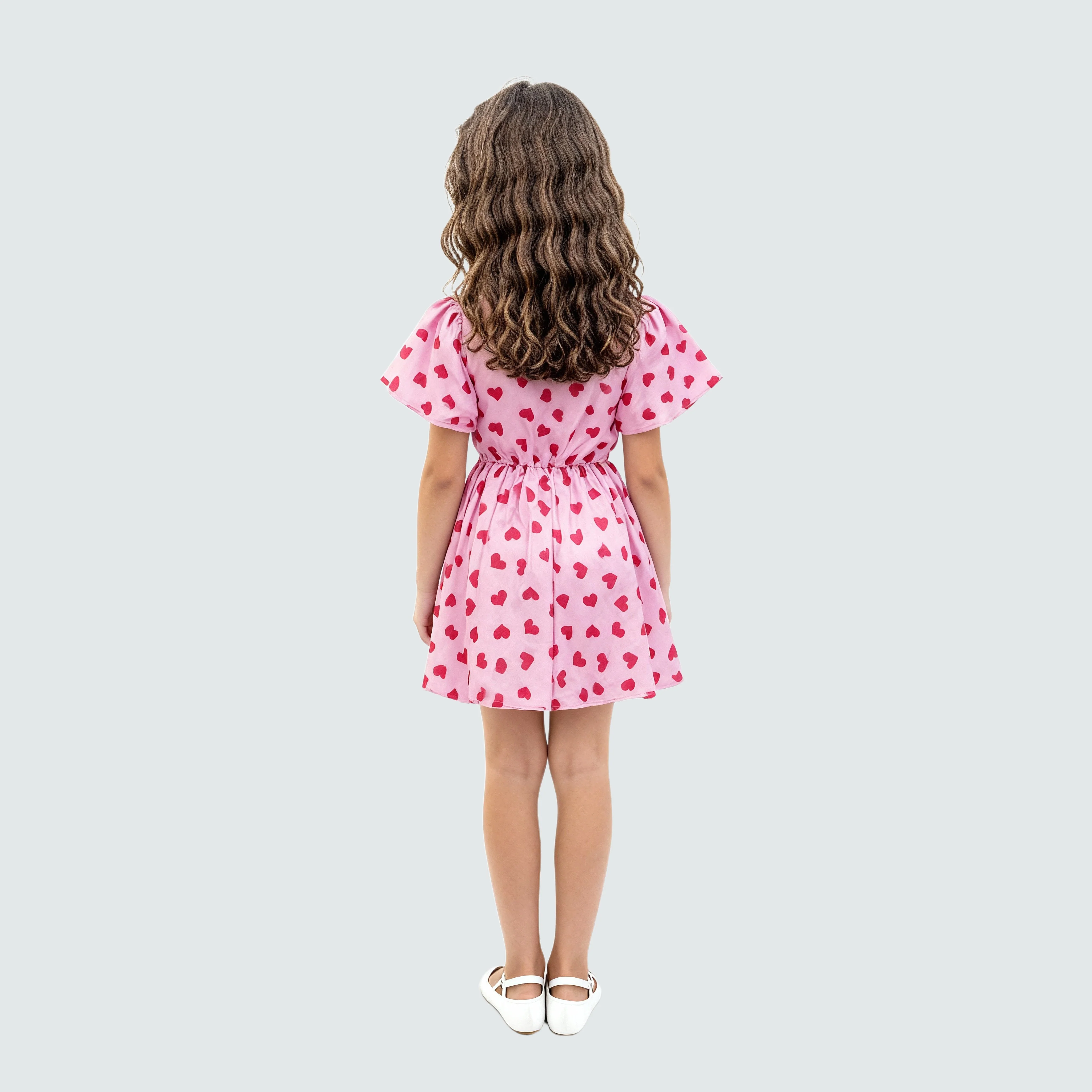Girls Printed Frock with Balloon Sleeves - Image 3