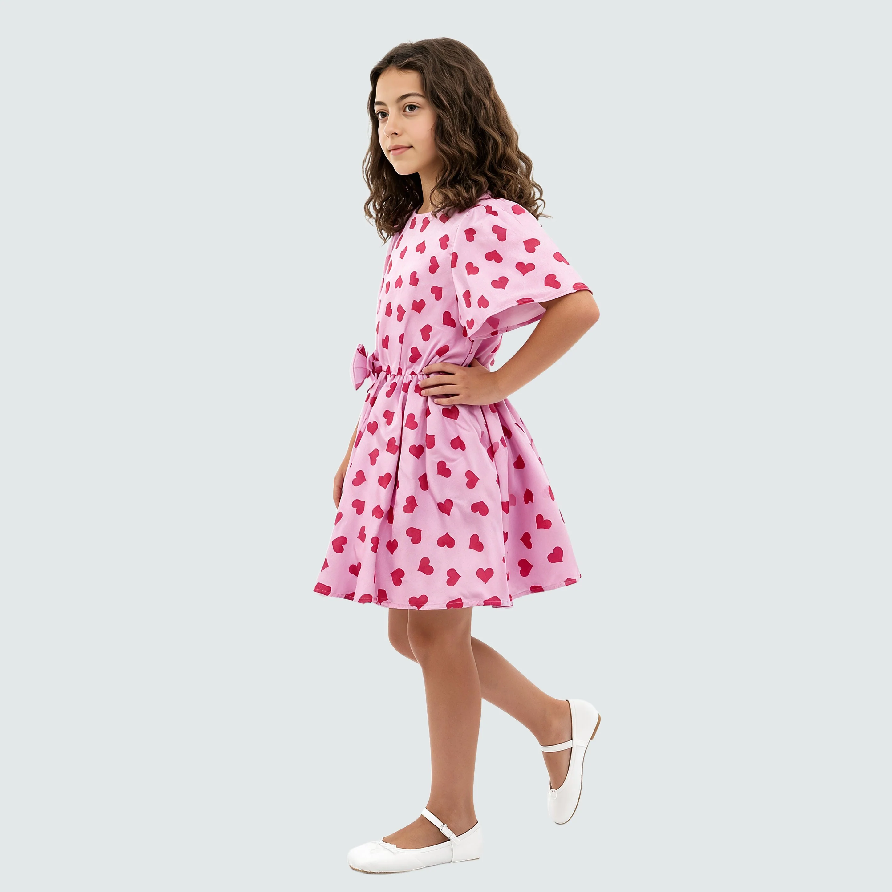 Girls Printed Frock with Balloon Sleeves - Image 5