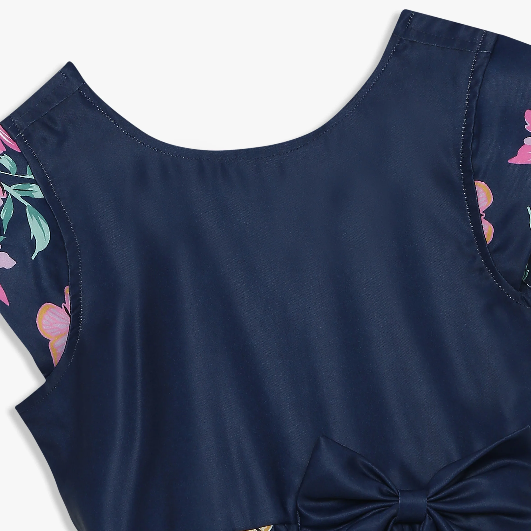 Girls Printed Satin Knee-Length Party Dress - Image 3
