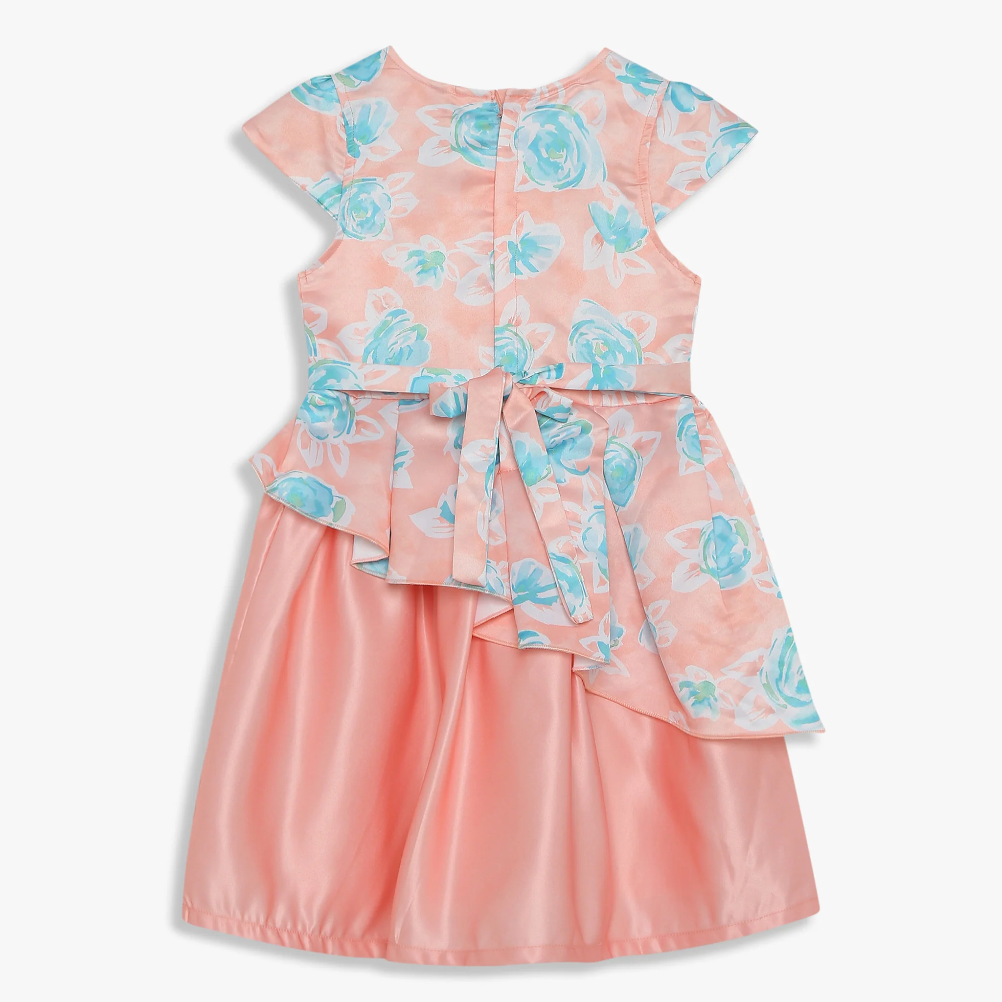 Girls Printed Satin Knee-Length Party Dress - Image 2