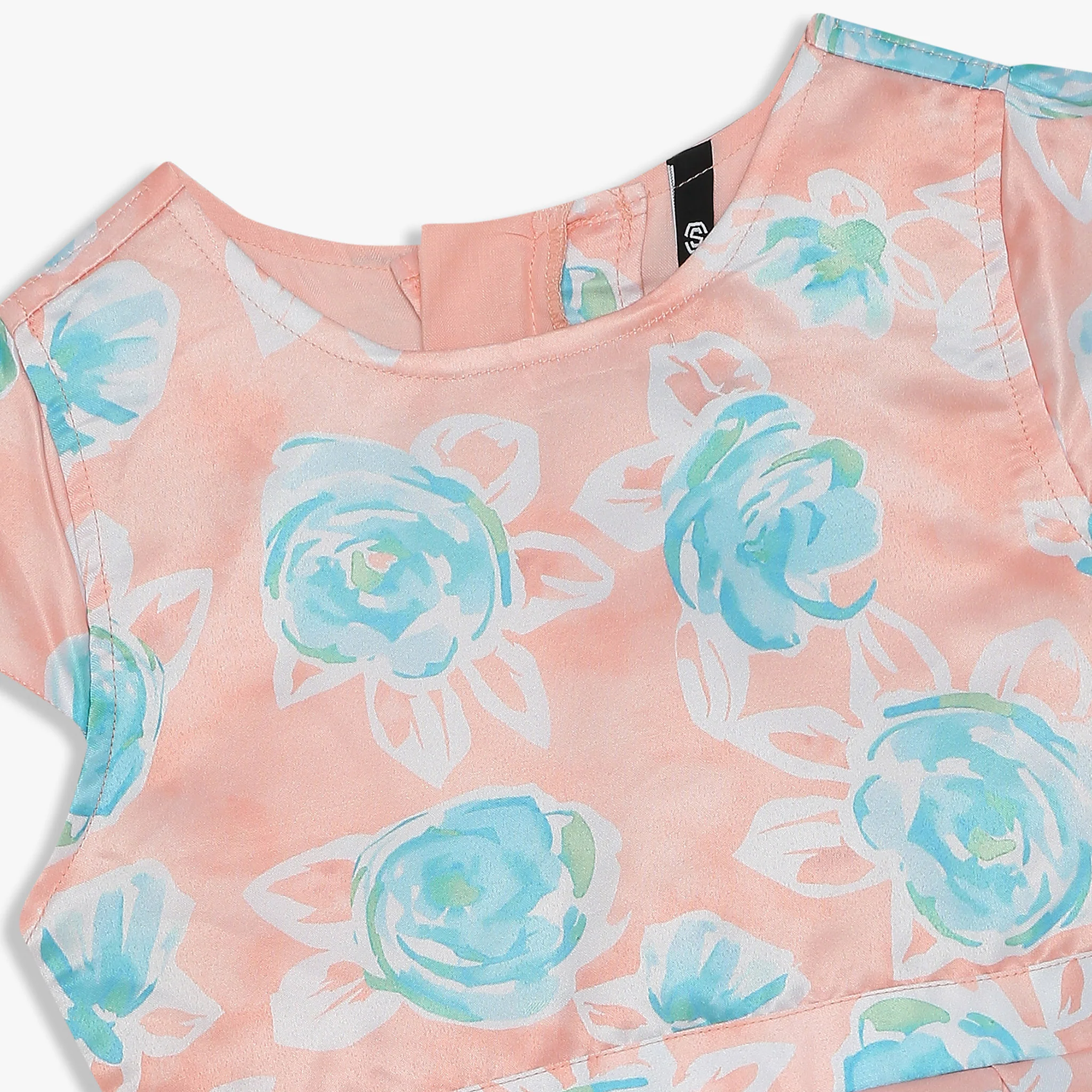 Girls Printed Satin Knee-Length Party Dress - Image 3
