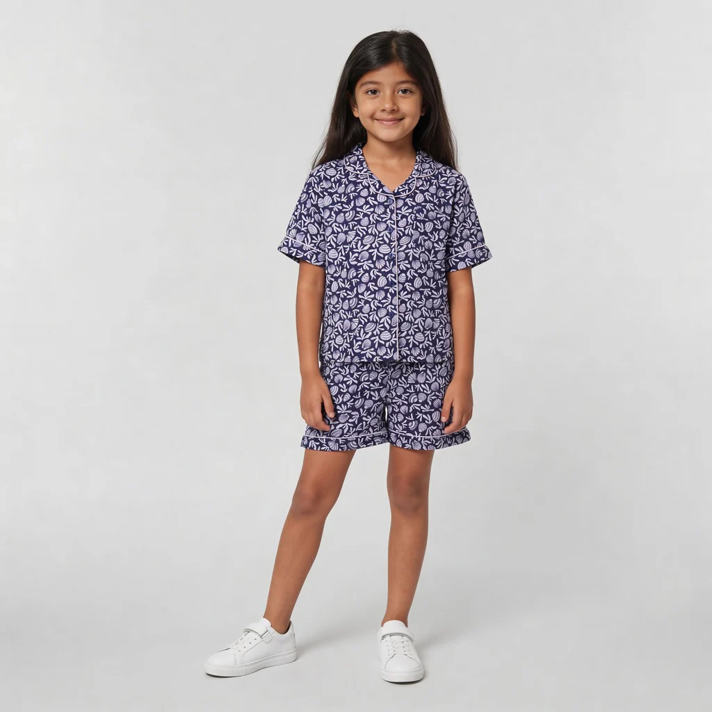 Girls Printed T-Shirt with Shorts Sleepwear Set - Image 2