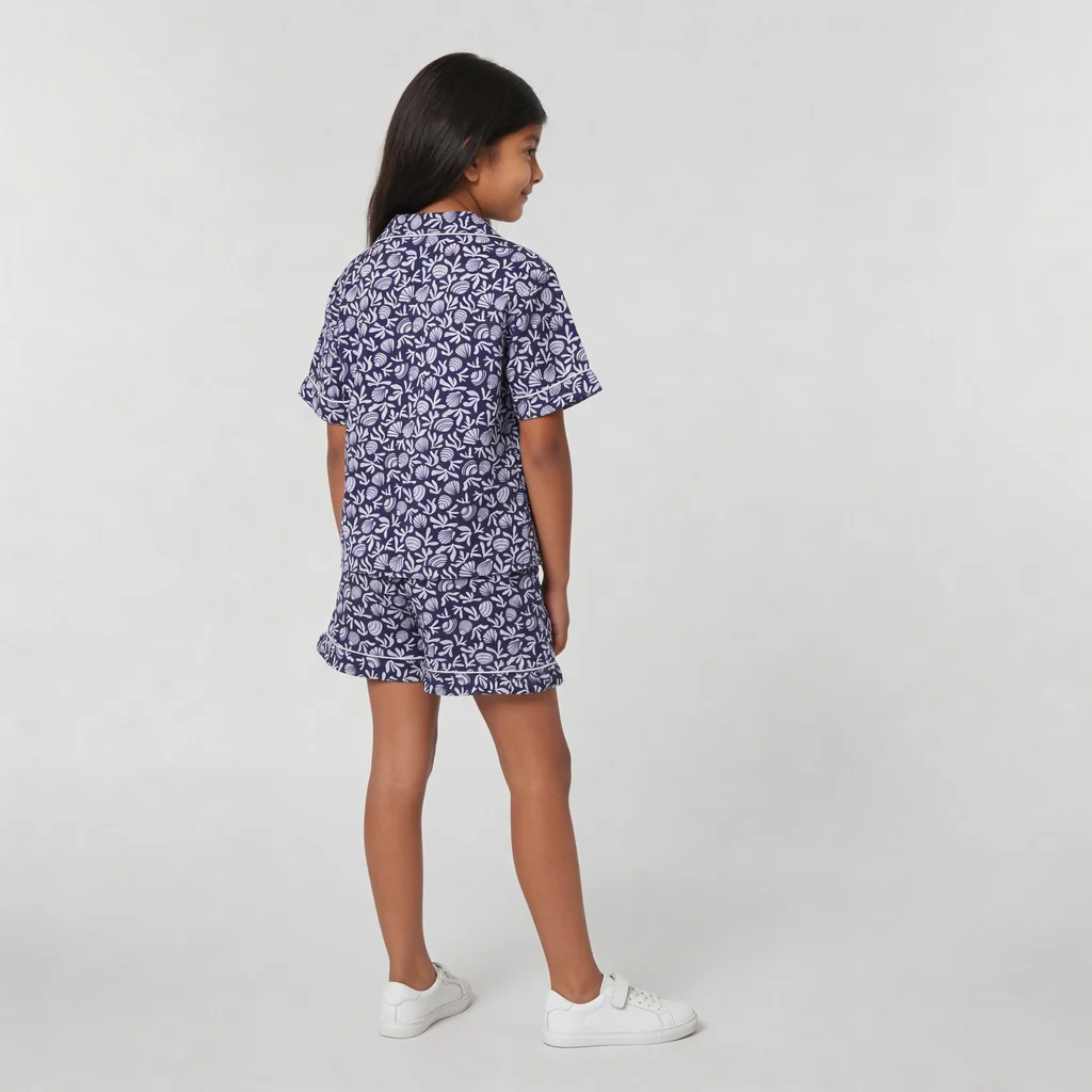 Girls Printed T-Shirt with Shorts Sleepwear Set - Image 3