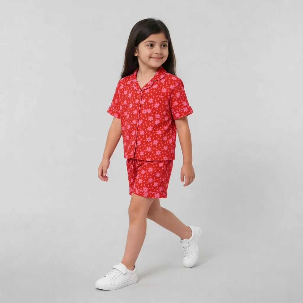 Girls Printed T-Shirt with Shorts Sleepwear Set