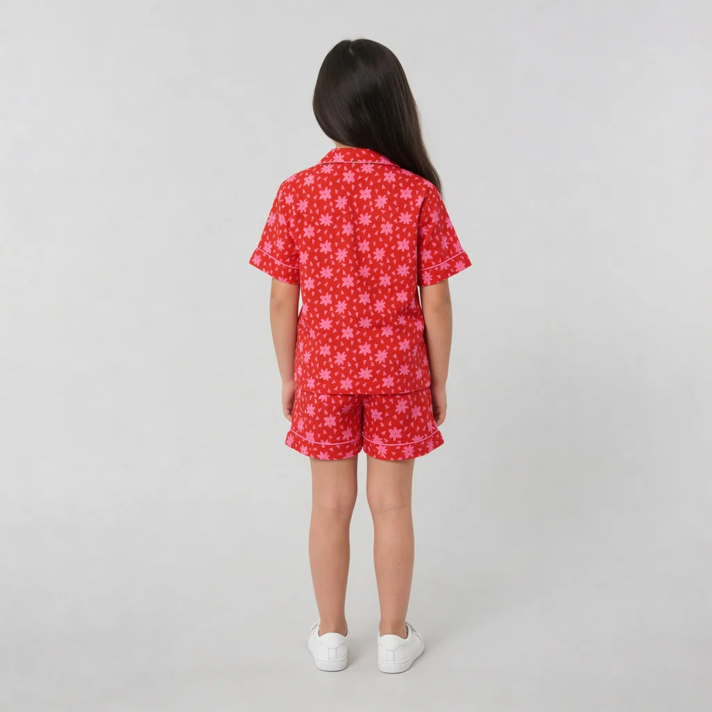 Girls Printed T-Shirt with Shorts Sleepwear Set - Image 3