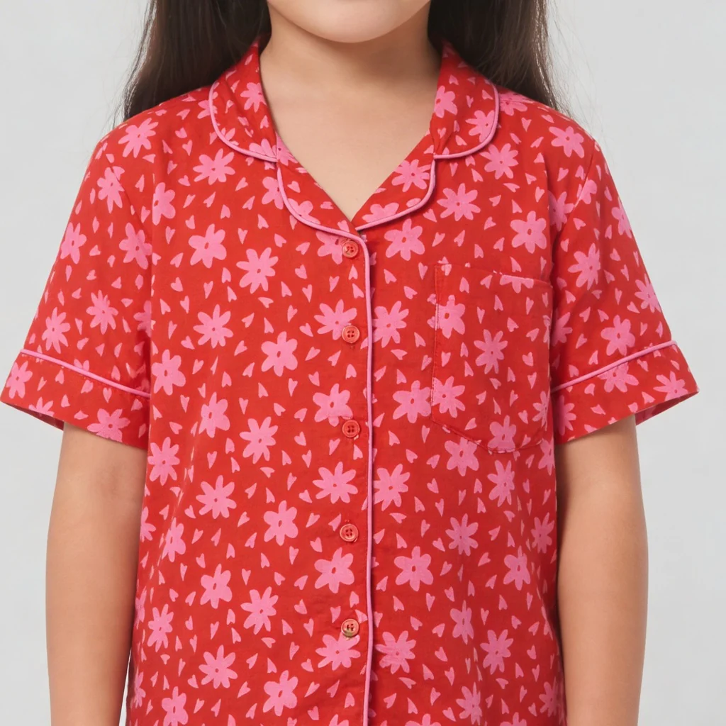 Girls Printed T-Shirt with Shorts Sleepwear Set - Image 4
