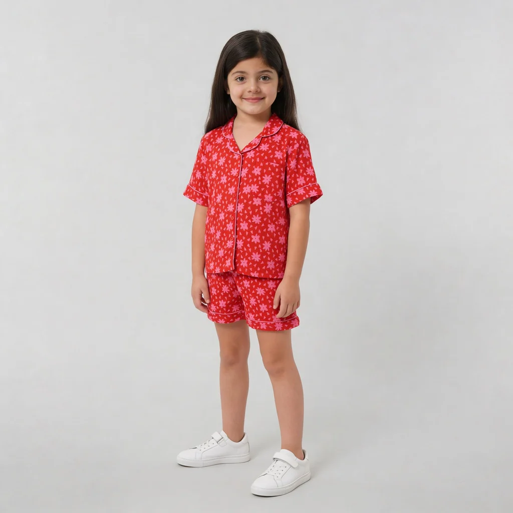 Girls Printed T-Shirt with Shorts Sleepwear Set - Image 5