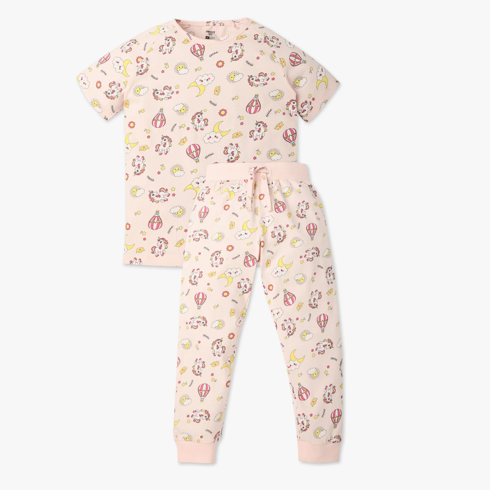 Girls All Over Print Crew Neck Full Sleeve T-Shirt With Trackpant Sleepwear Set