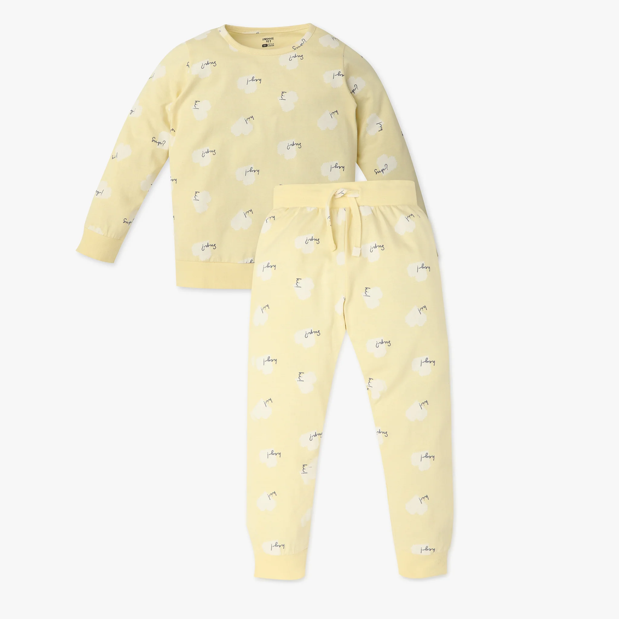 Girls All Over Print Crew Neck Full Sleeve T-Shirt With Trackpant Sleepwear Set