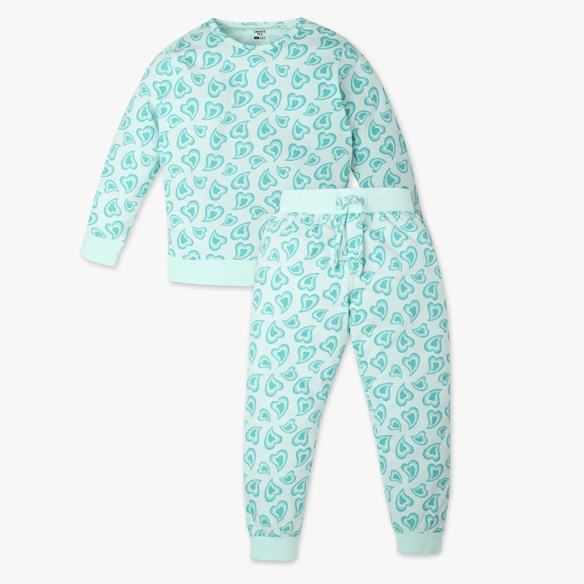 Girls All Over Print Crew Neck Full Sleeve T-Shirt With Trackpant Sleepwear Set