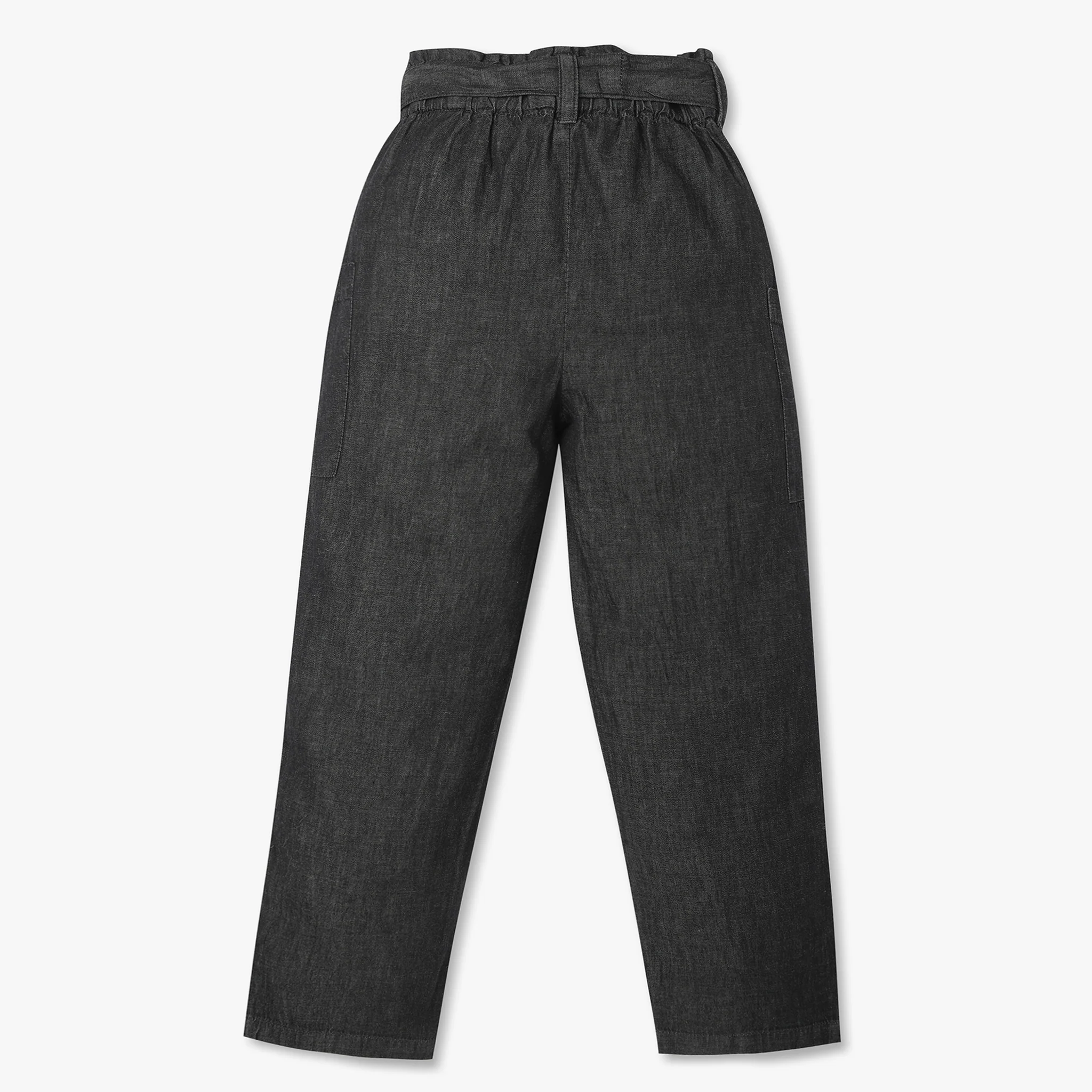 Girls Solid Ankle Length Denim Paper Bag Pants - Image 2