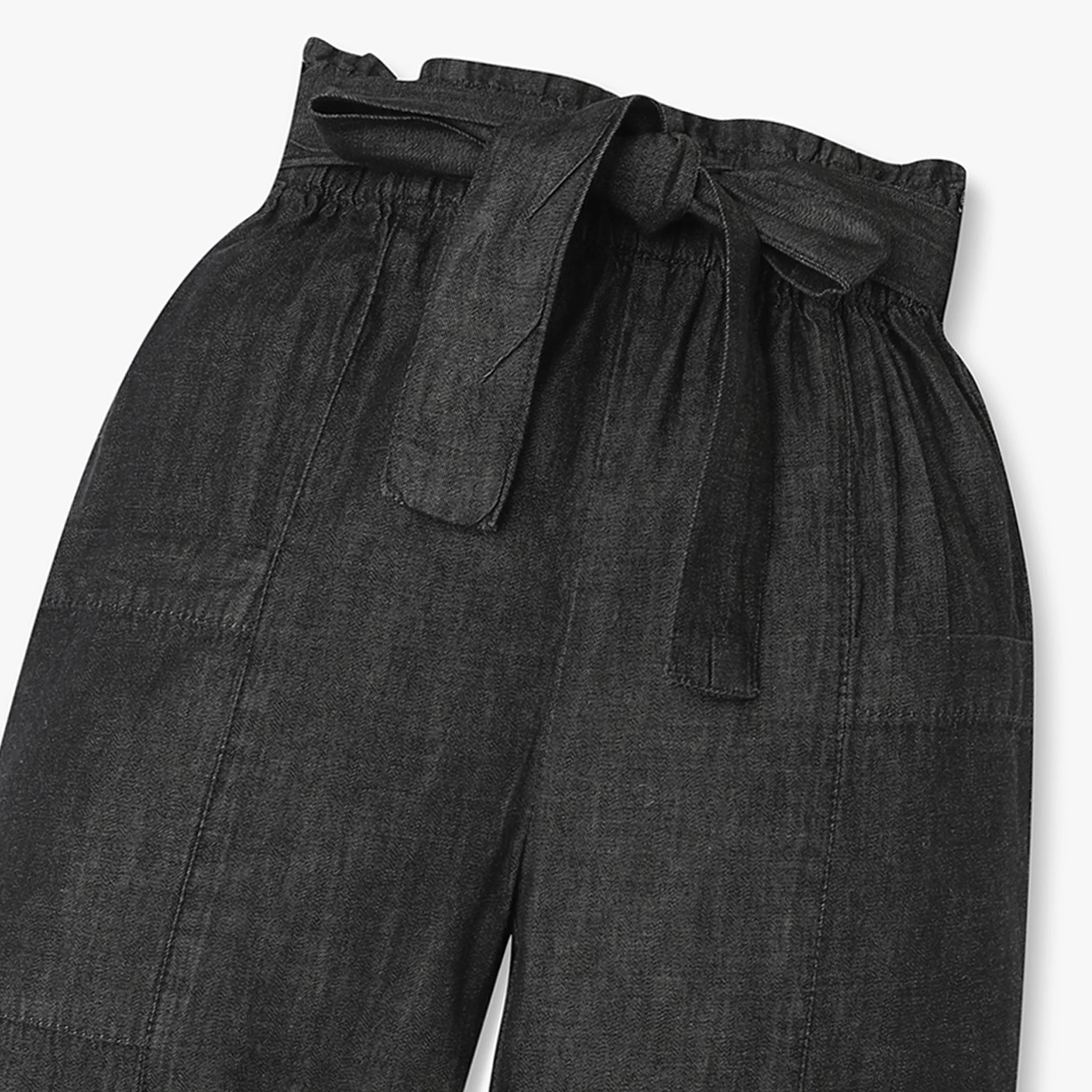 Girls Solid Ankle Length Denim Paper Bag Pants - Image 3