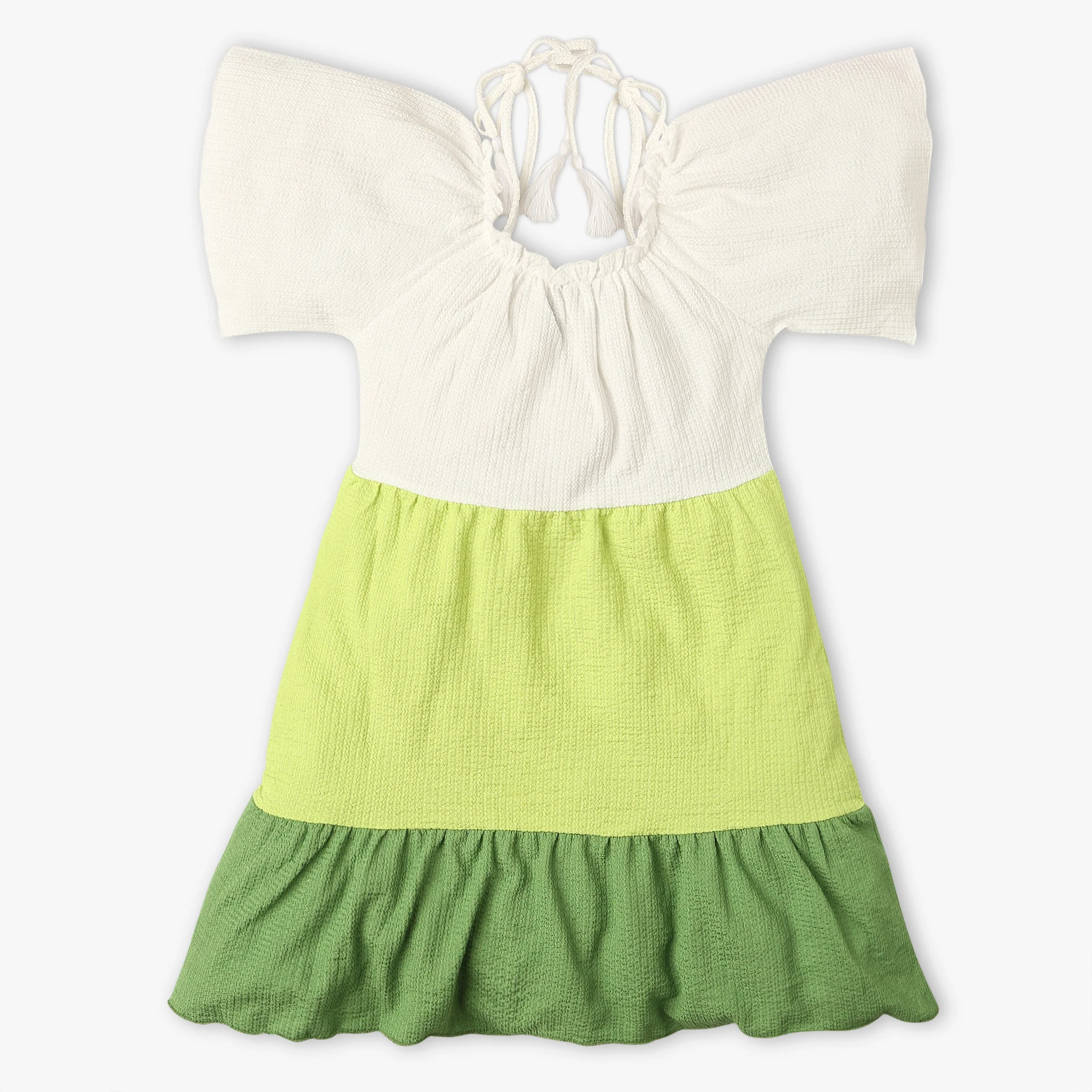 Girls Cut And Sew Knee Length Square Neck Short Sleeve Dress - Image 2