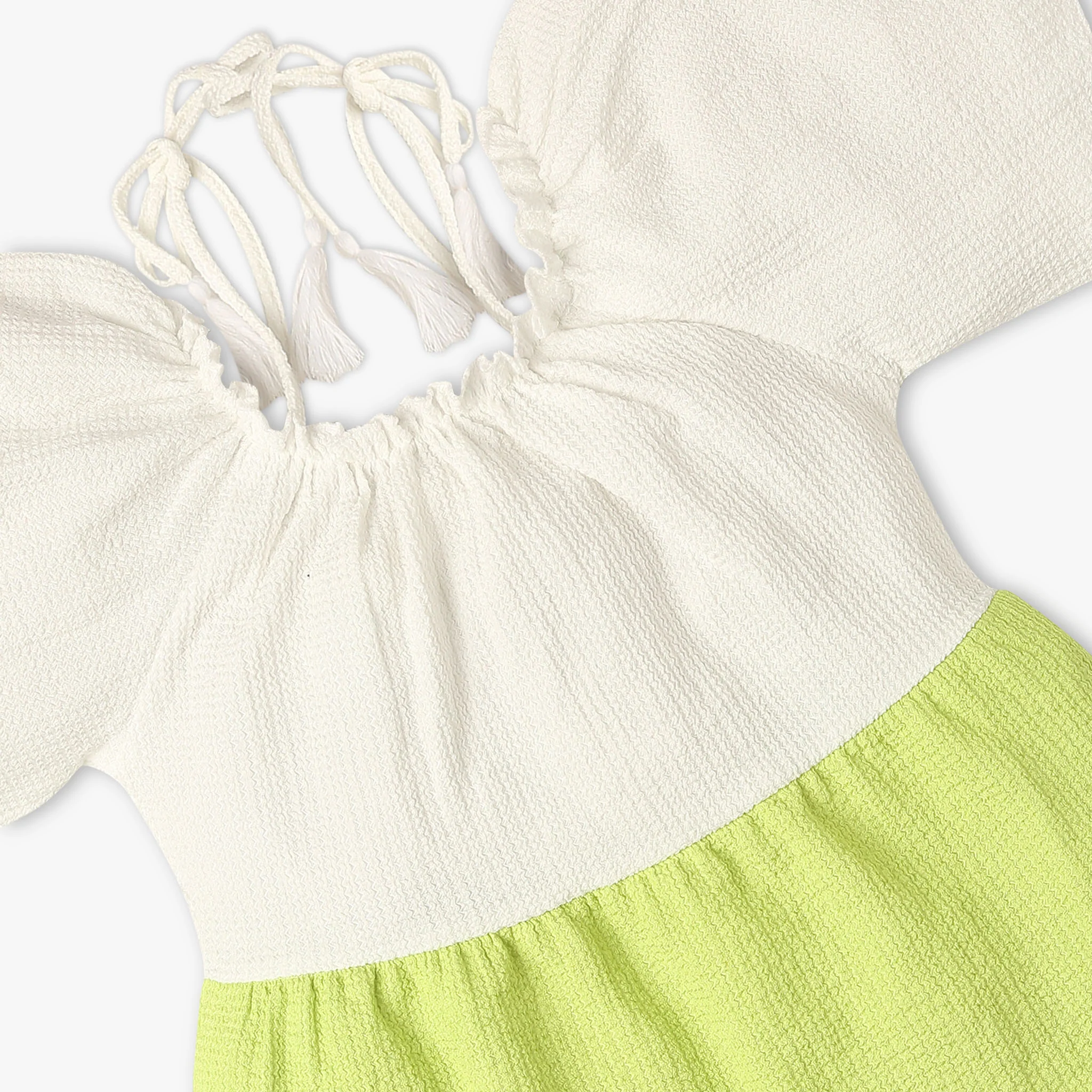Girls Cut And Sew Knee Length Square Neck Short Sleeve Dress - Image 3