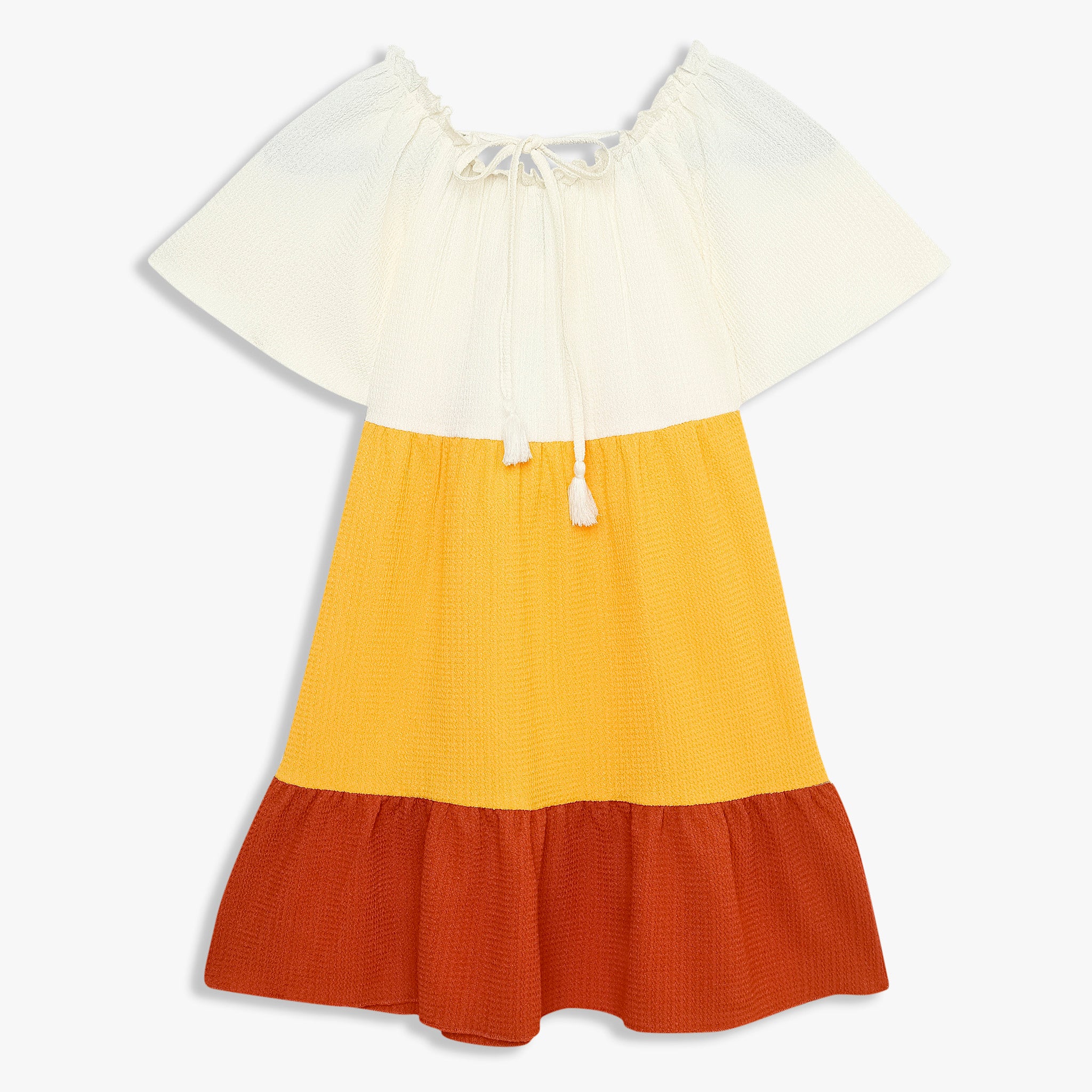 Girls Cut And Sew Knee Length Square Neck Short Sleeve Dress - Image 8