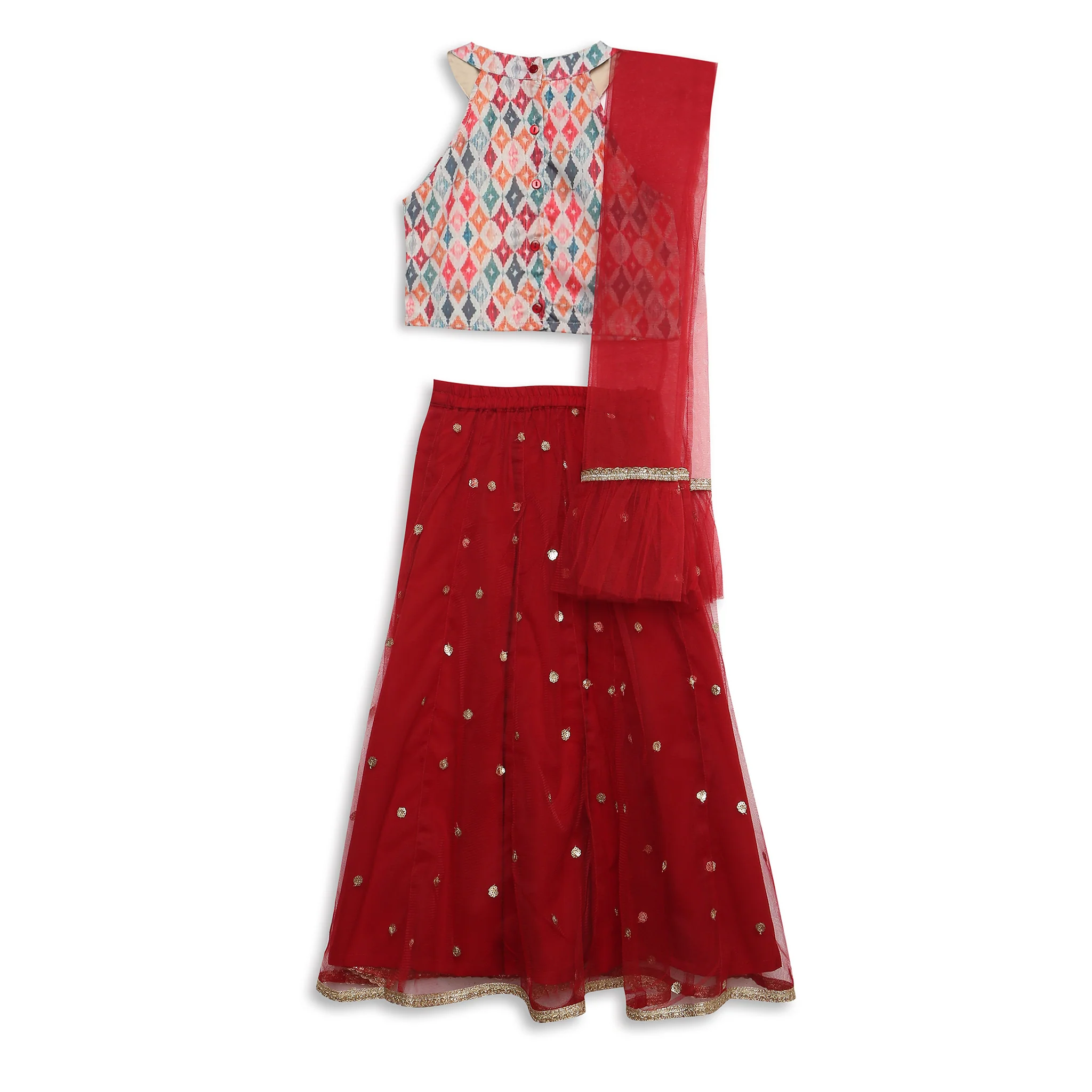 Girls Regular Fit Embellished Crop Top And Skirt With Dupatta Set - Image 2