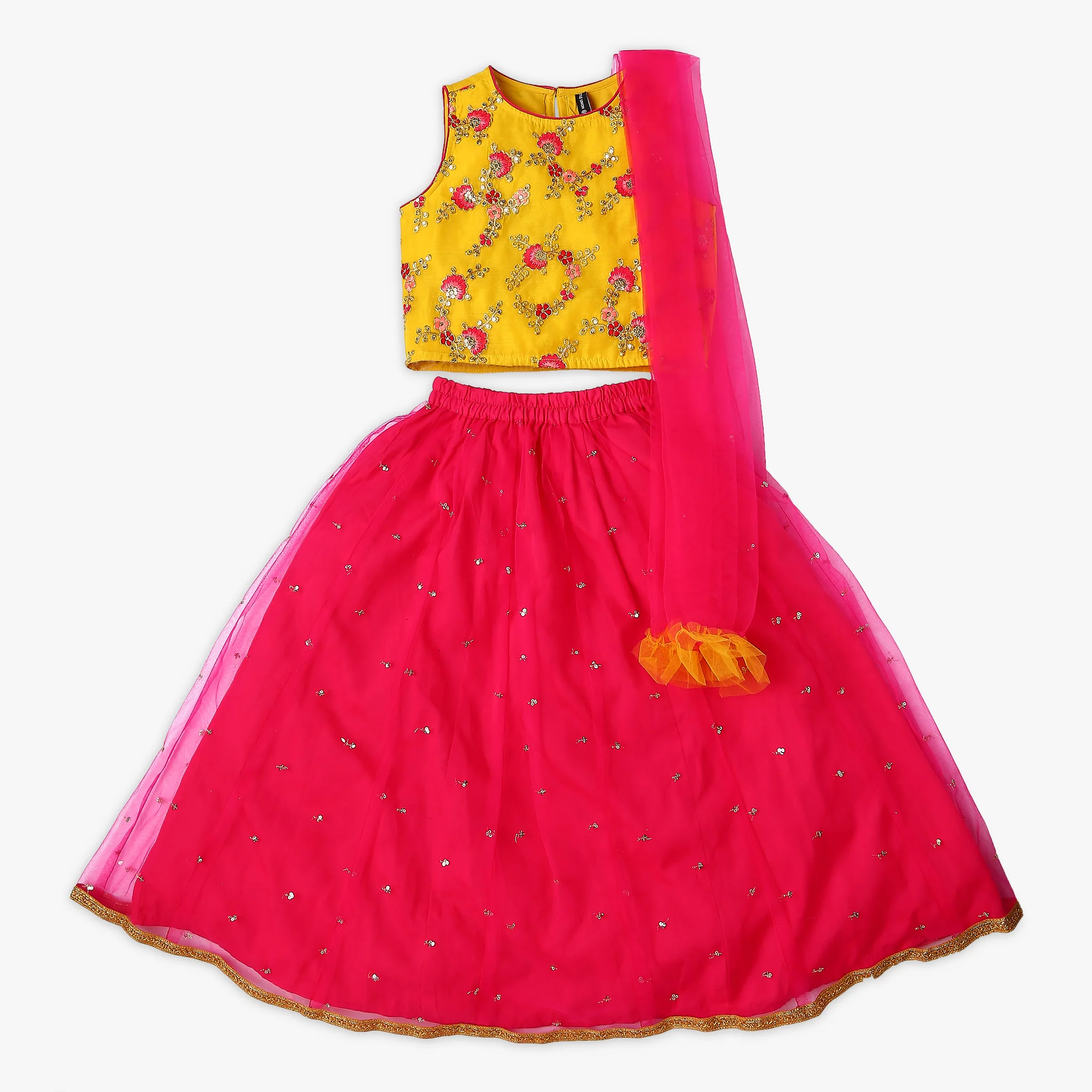 Girl's Regular Fit Embellished Choli & Skirt With Dupatta Set