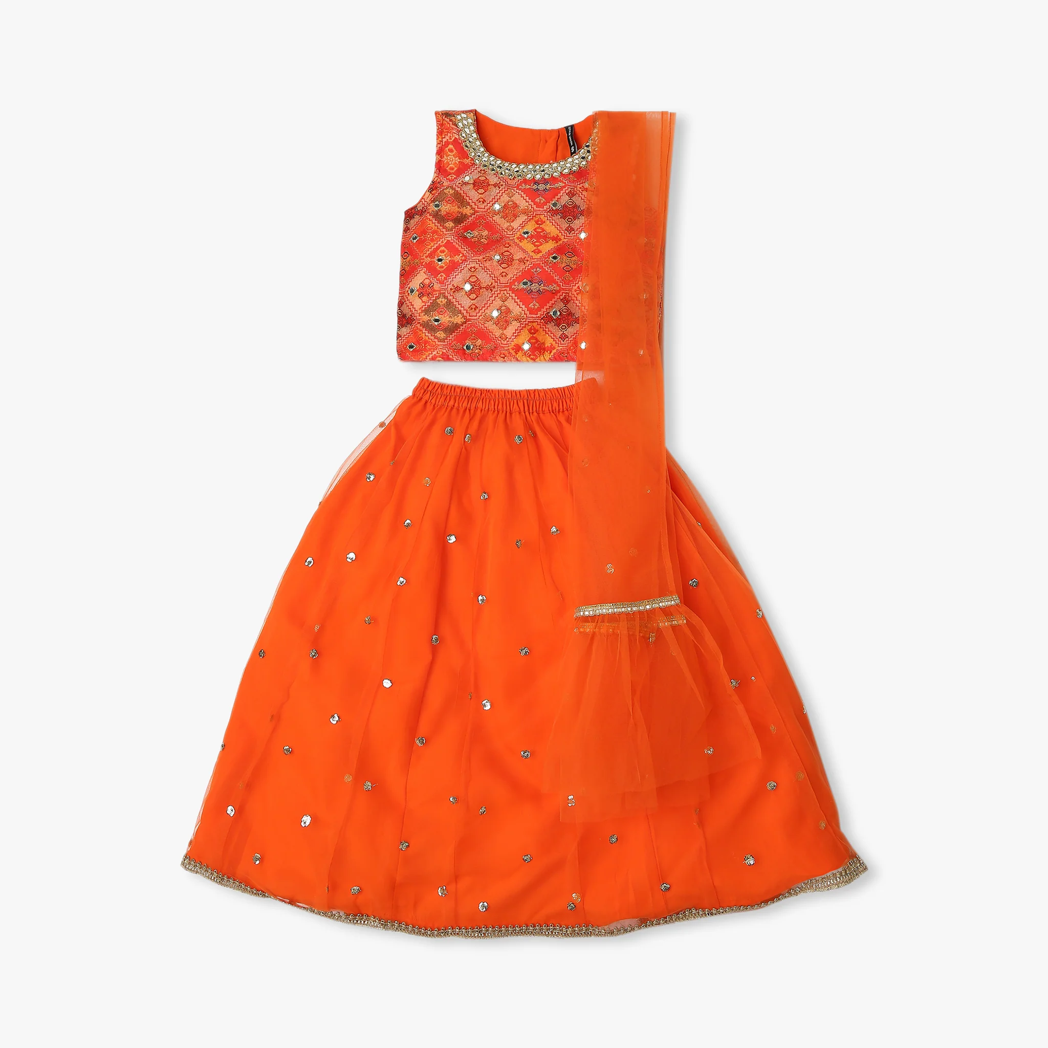 Girl's Regular Fit Embellished Choli & Skirt With Dupatta Set