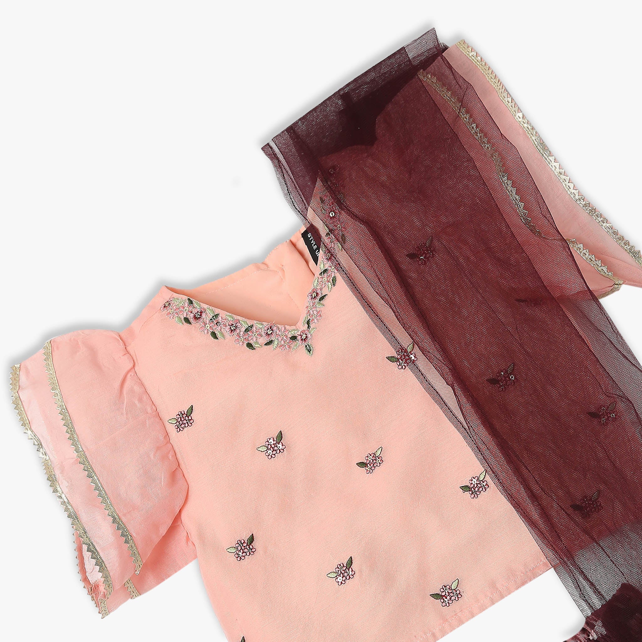 Girl's Regular Fit Embellished Choli & Skirt With Dupatta Set - Image 3