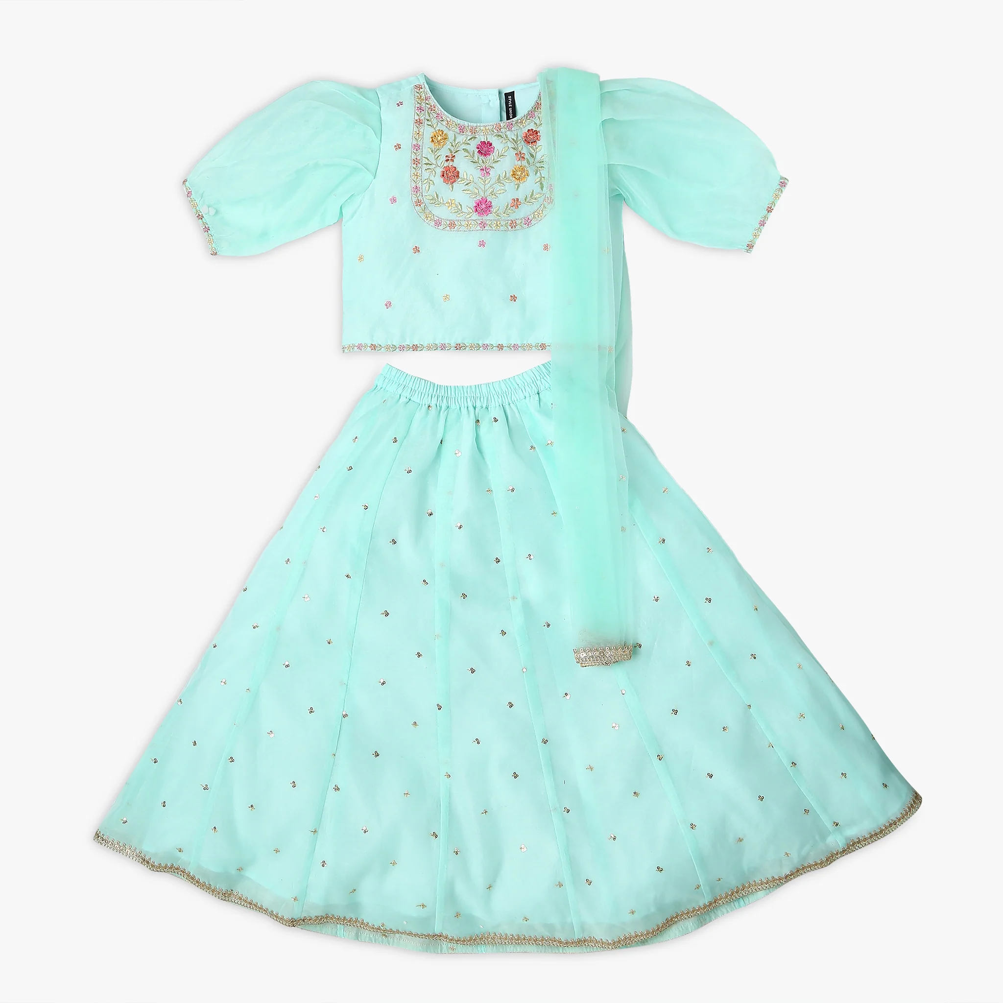Girl's Regular Fit Embellished Choli & Skirt With Dupatta Set
